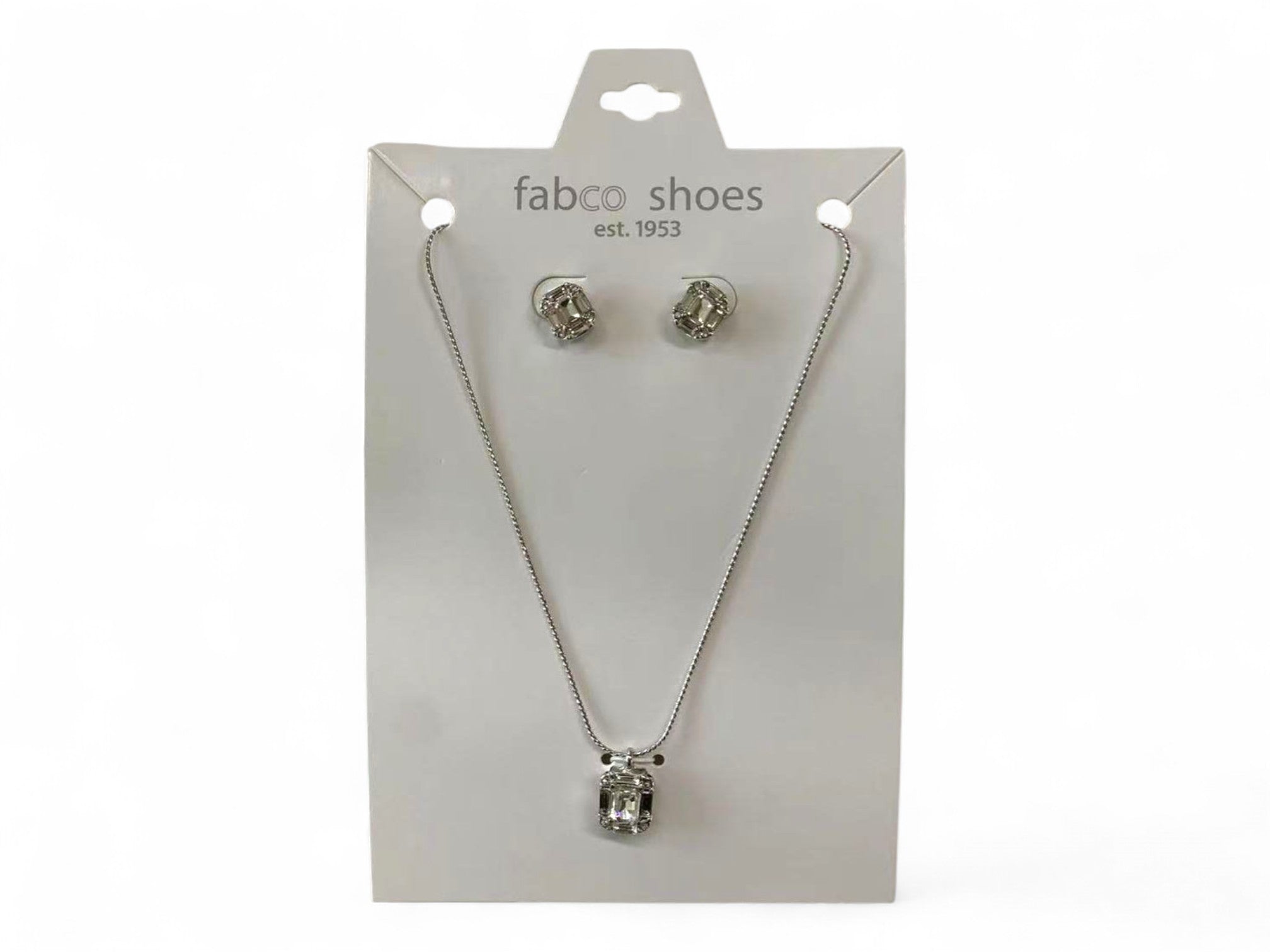 Silver Square Stone Necklace & Earring Set