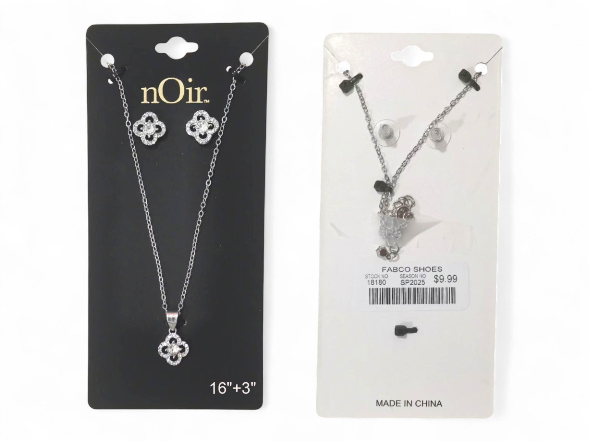 Silver Clover Rhinestone Necklace & Earring Set