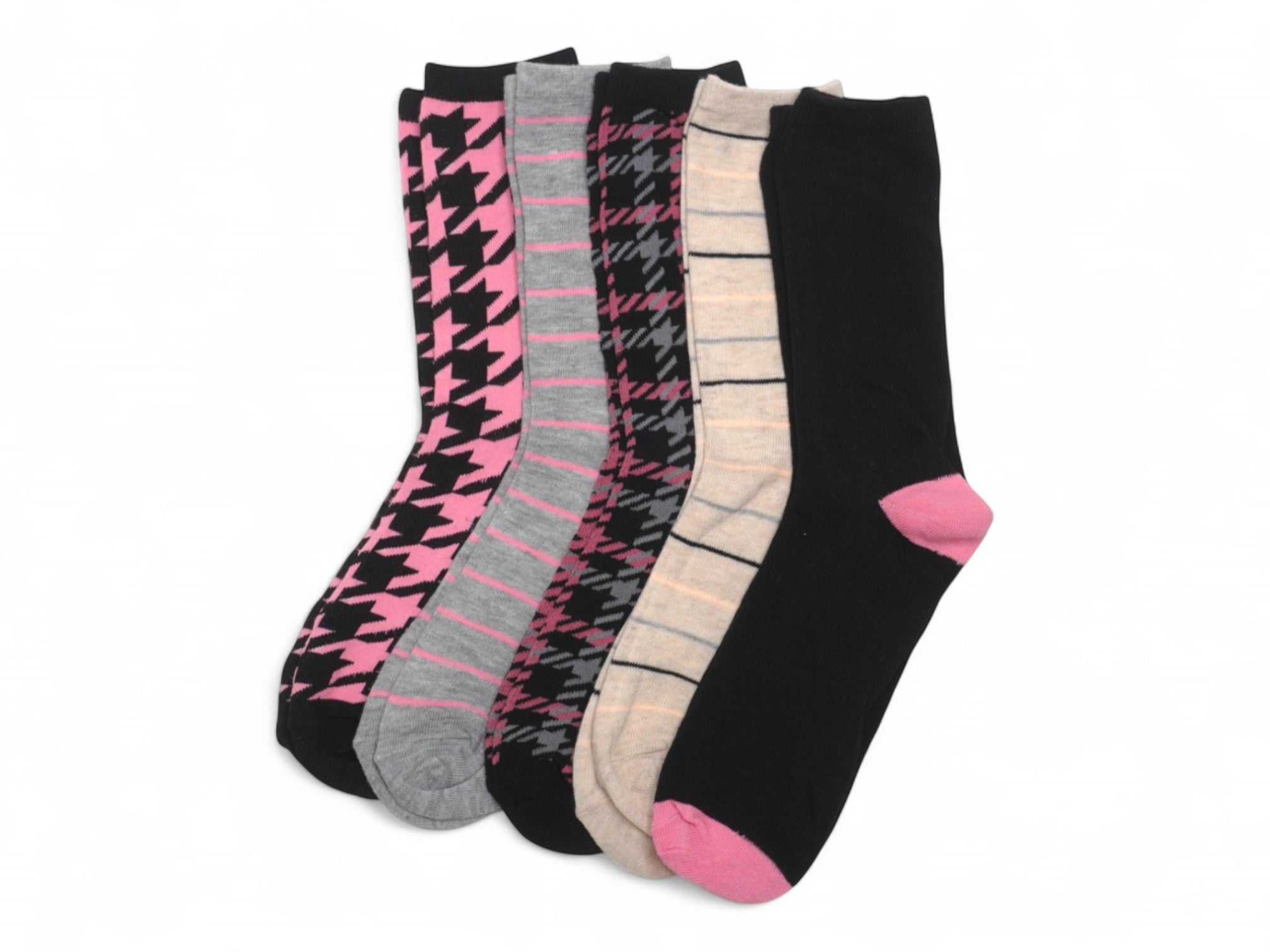 Ladies 5 pk printed crew socks