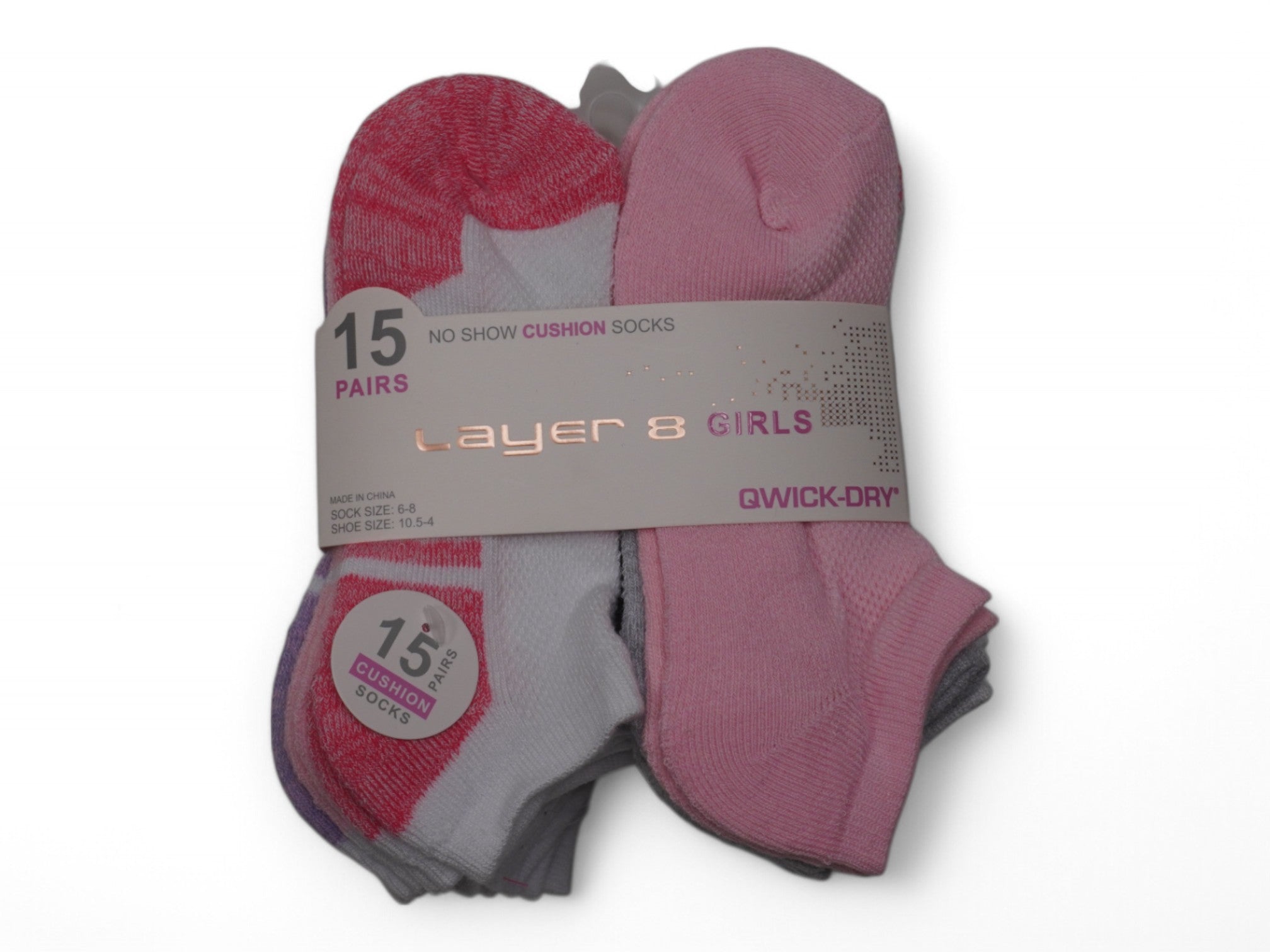 Girl's Pastel No Show Cushion Socks - 15 Pairs