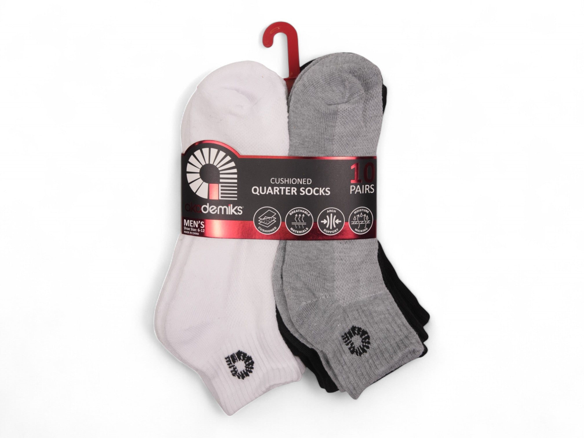 Akademiks men's multi color10 pairs cushioned quarter socks