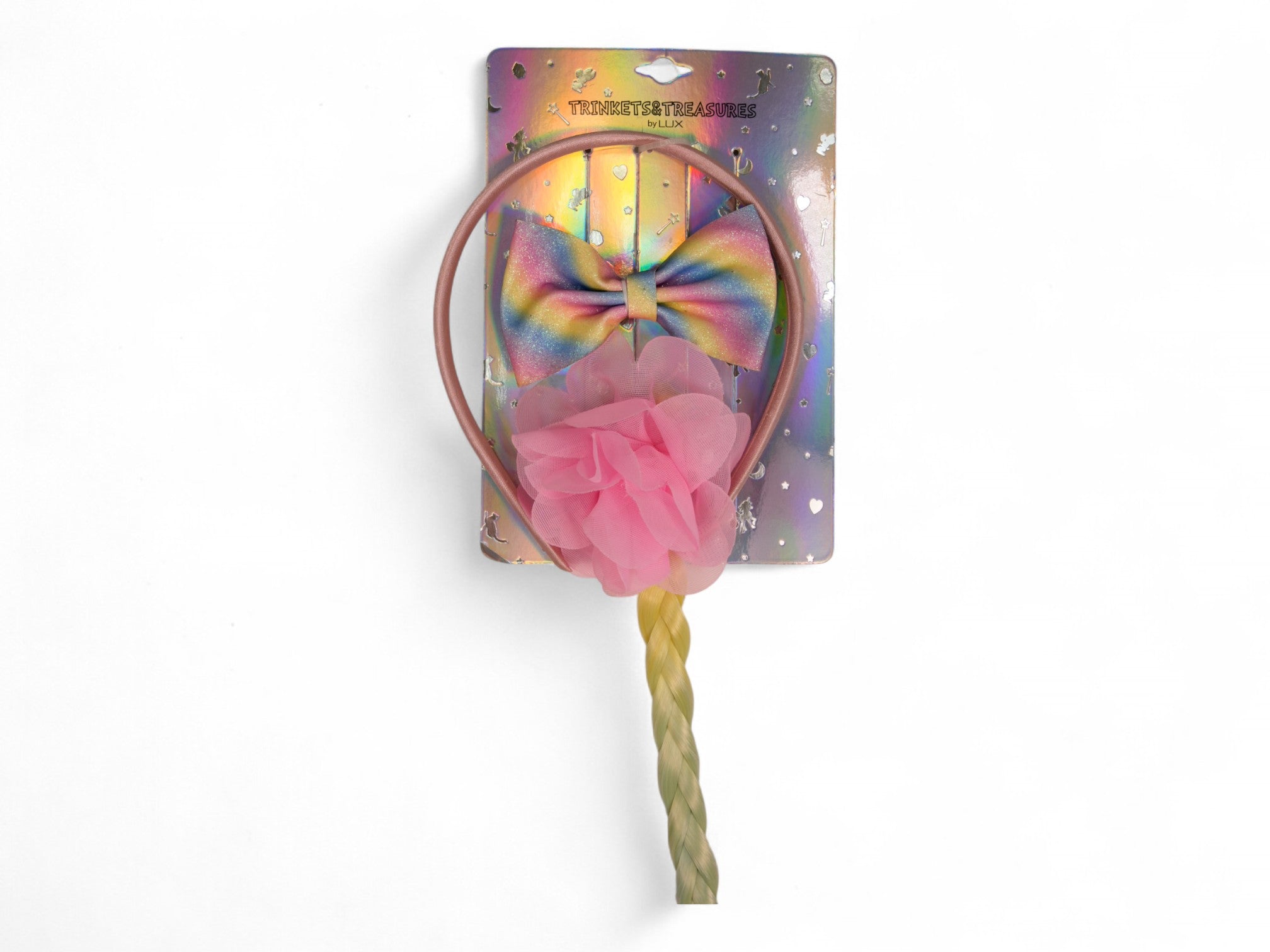 Girl's Rainbow Bow and Faux Hair Headband