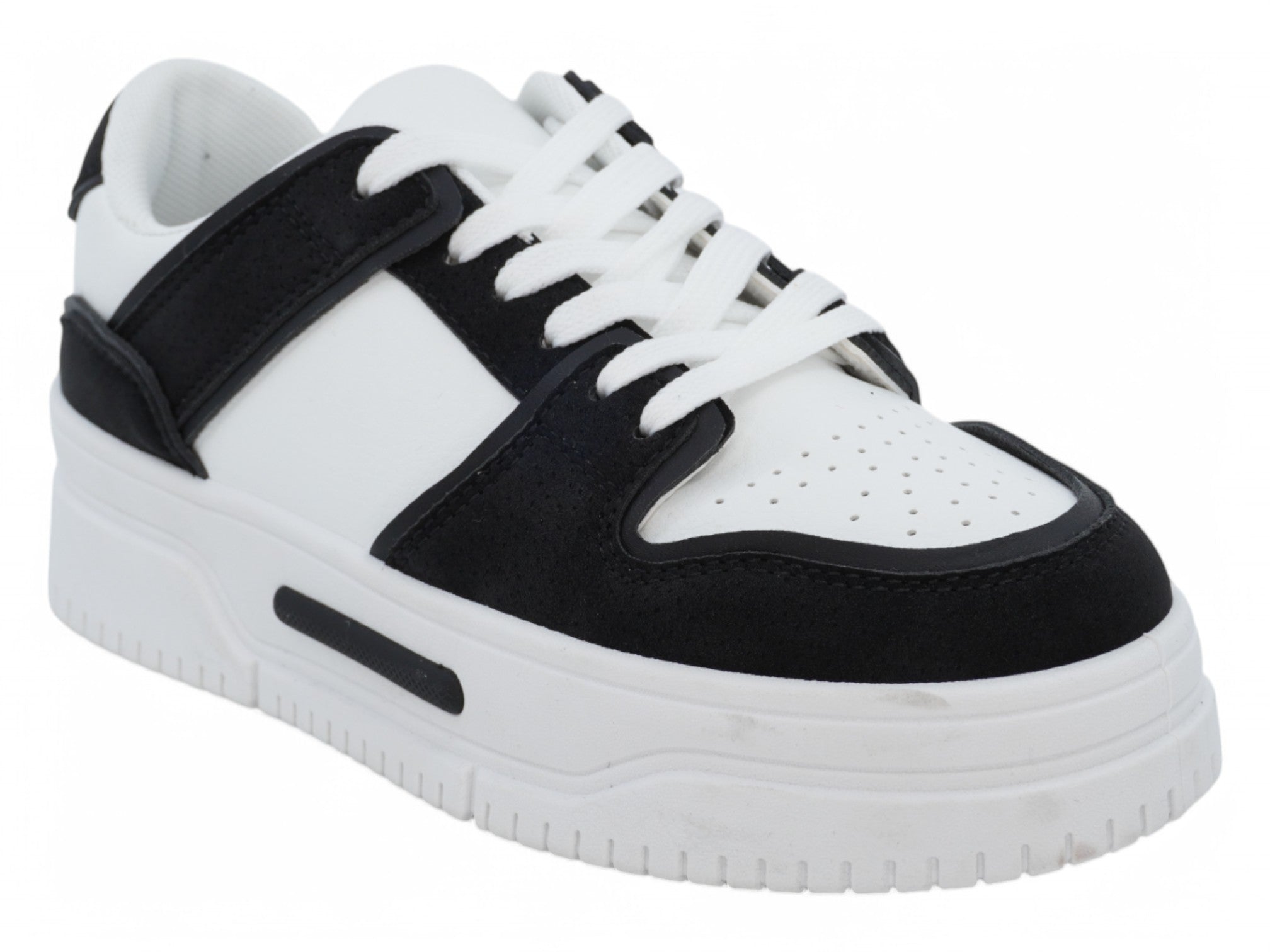 Women's Black & White Suede Platform Court Sneaker