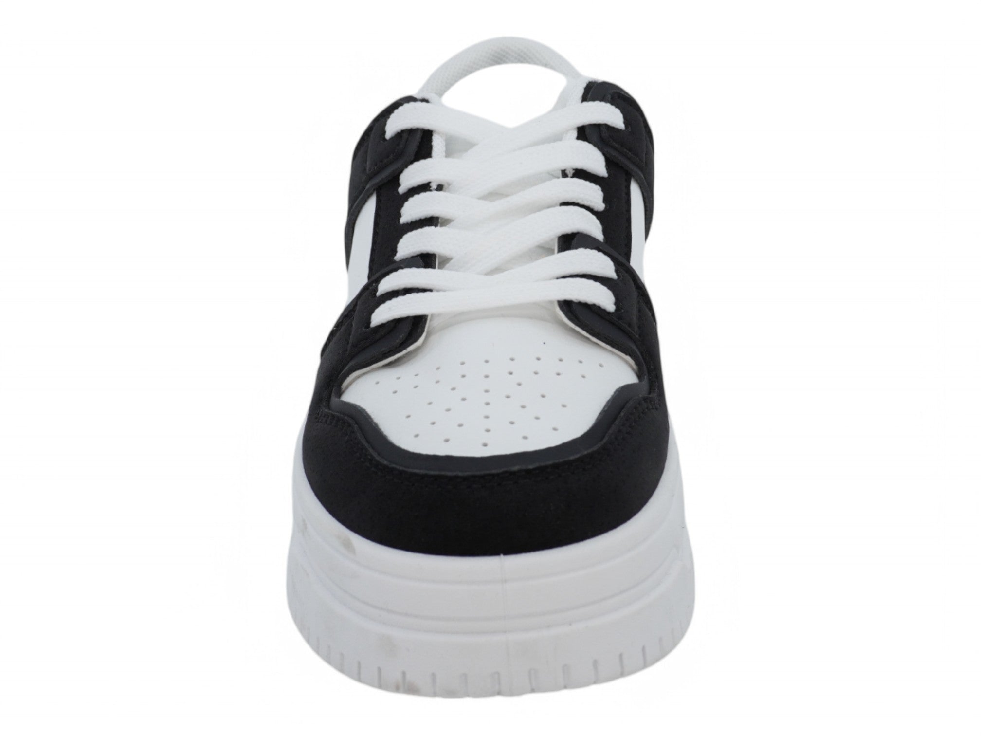 Women's Black & White Suede Platform Court Sneaker