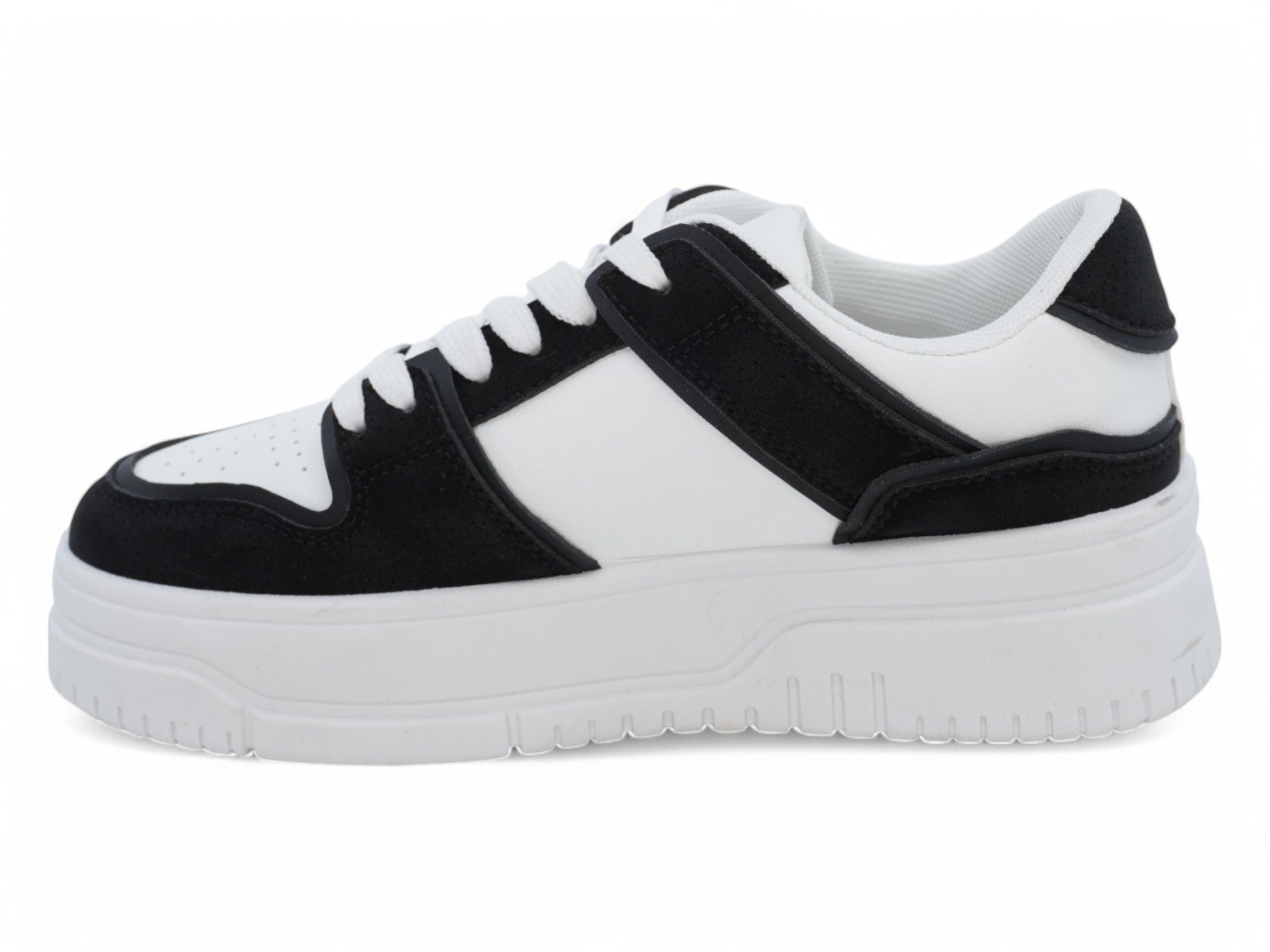 Women's Black & White Suede Platform Court Sneaker