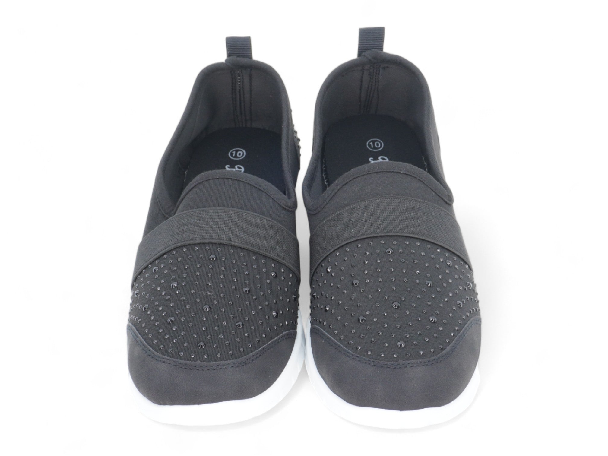 Women's Black Elastic Rhinestone Slip-On Sneaker