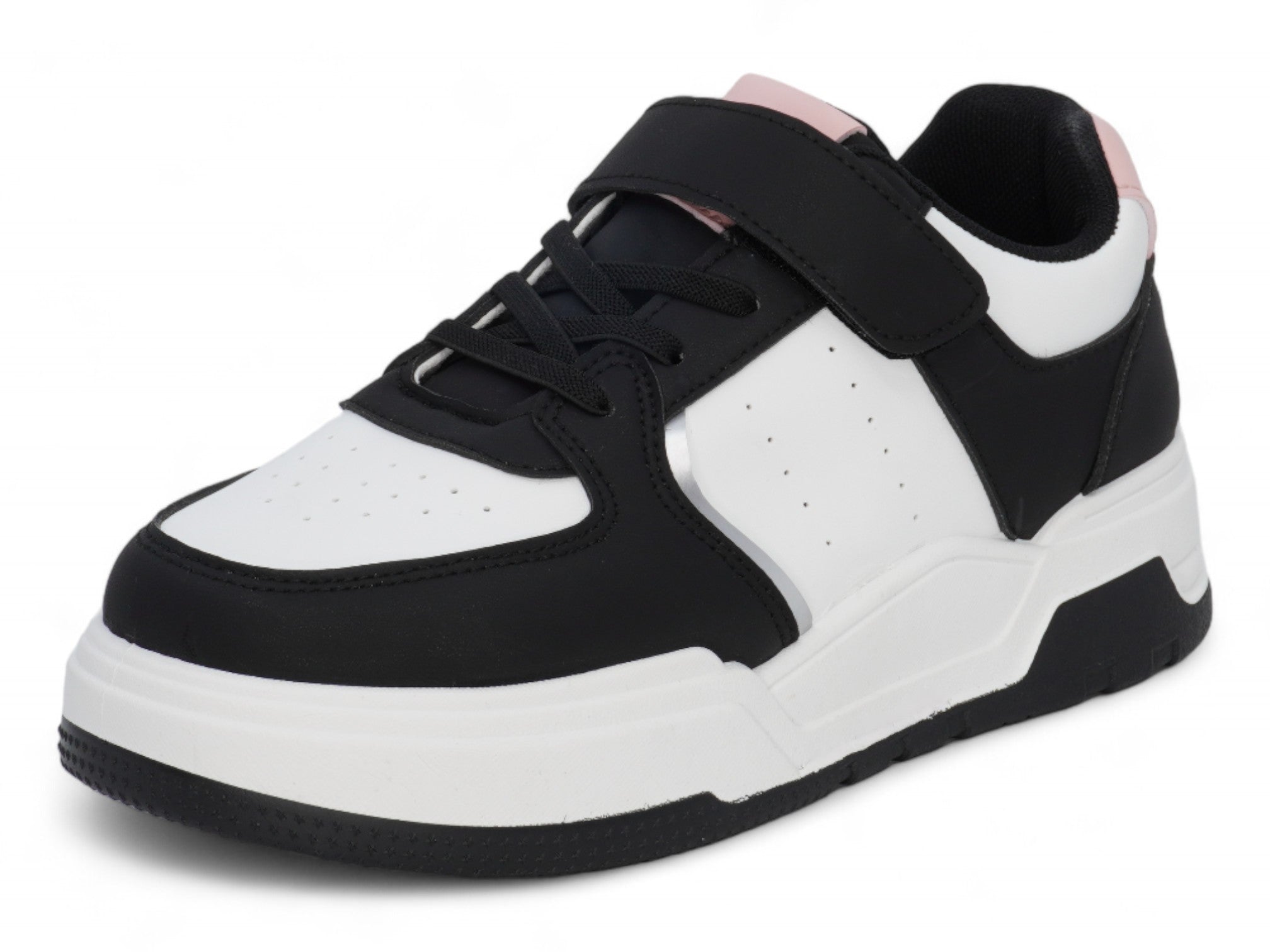 Girls Black & Pink Lace Up Sneaker