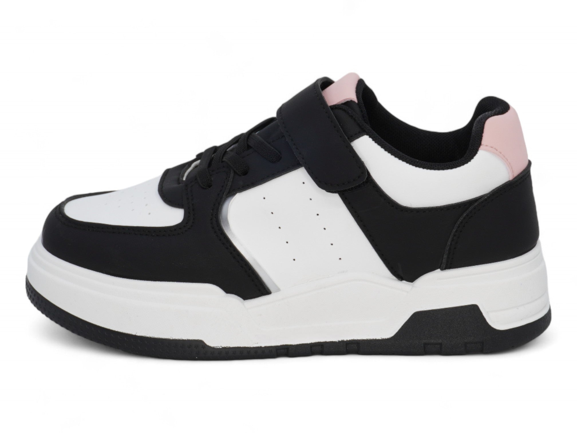 Girls Black & Pink Lace Up Sneaker