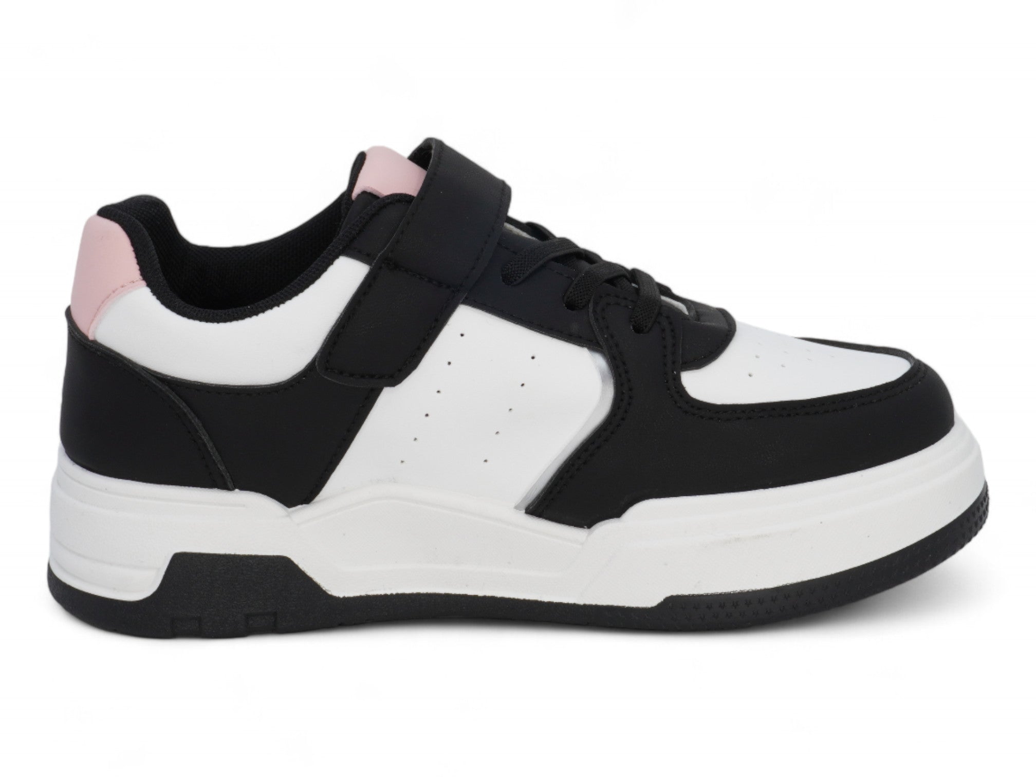 Girls Black & Pink Lace Up Sneaker