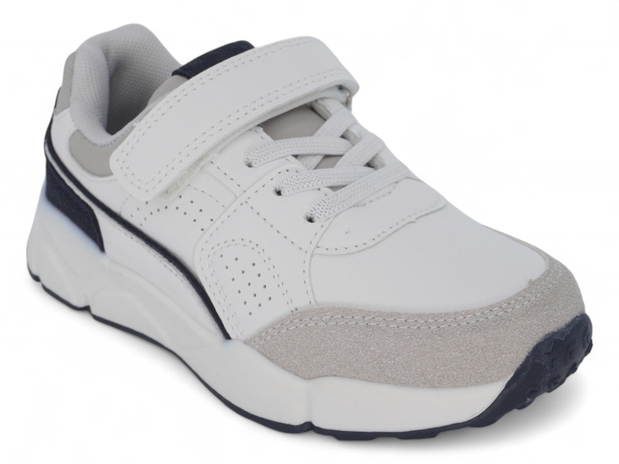 Boys' White & Gray Microsuede Sneaker