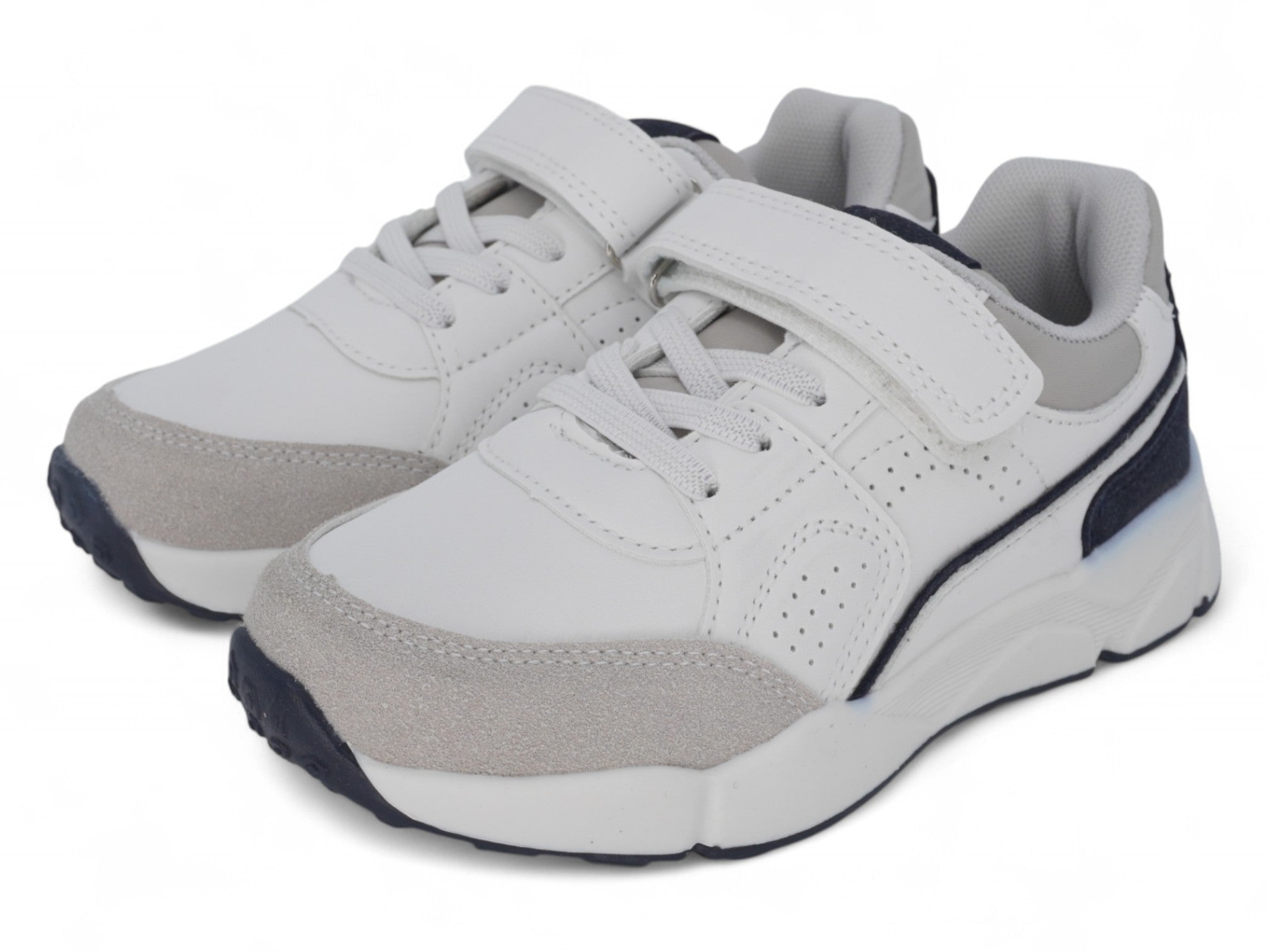 Boys' White & Gray Microsuede Sneaker