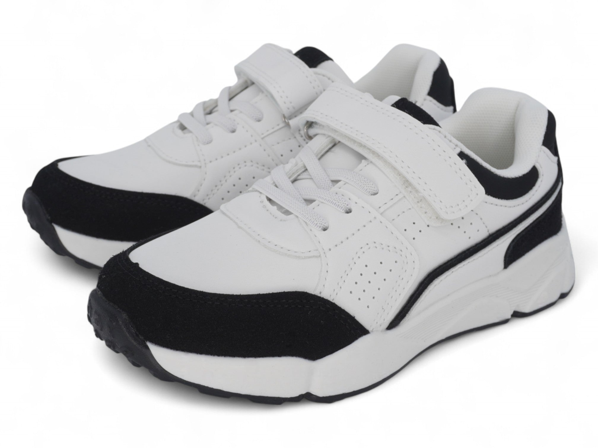 Boys' Black & White Microsuede Sneaker