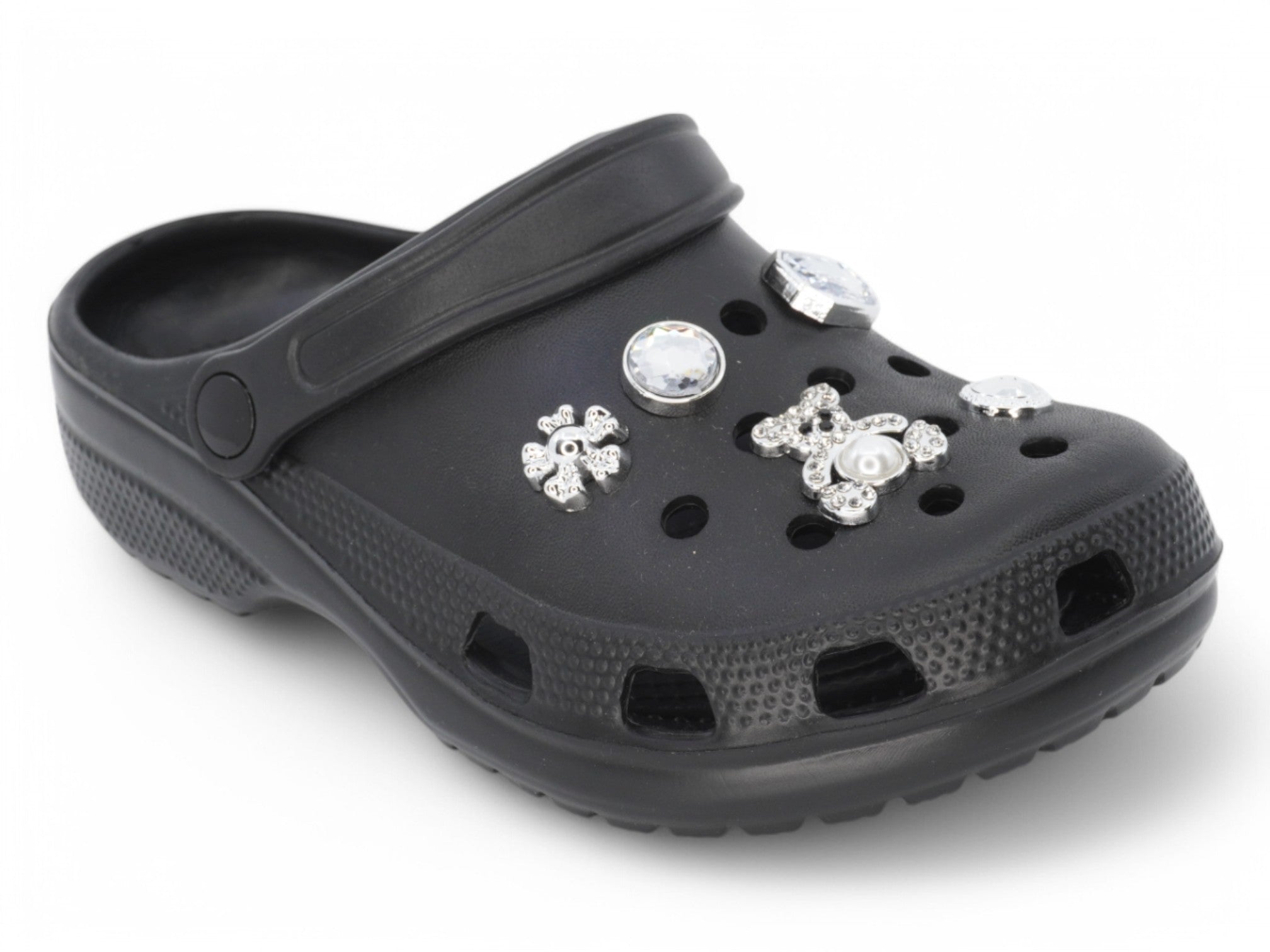 Girls Black CZ Charm Clog
