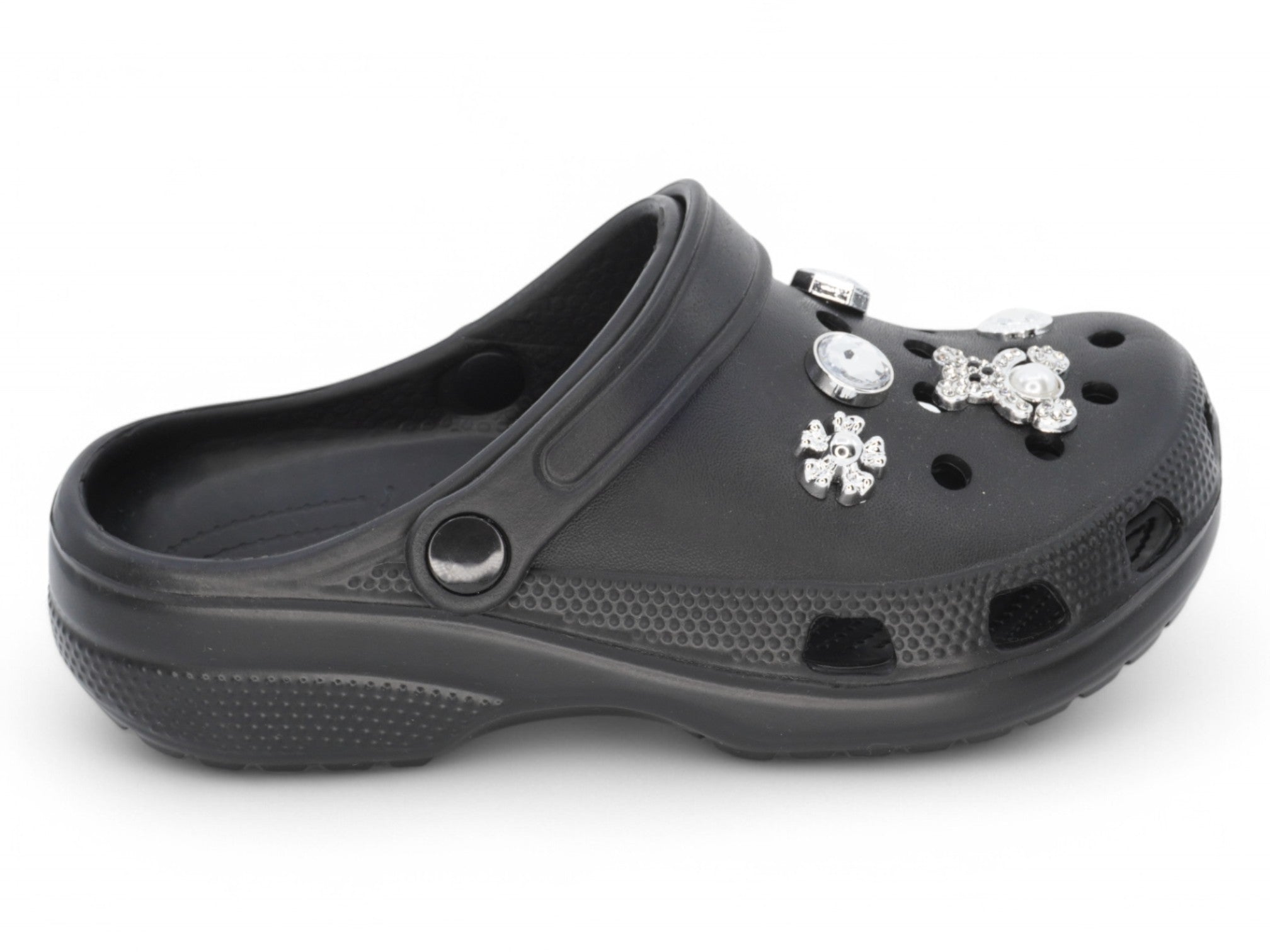 Girls Black CZ Charm Clog