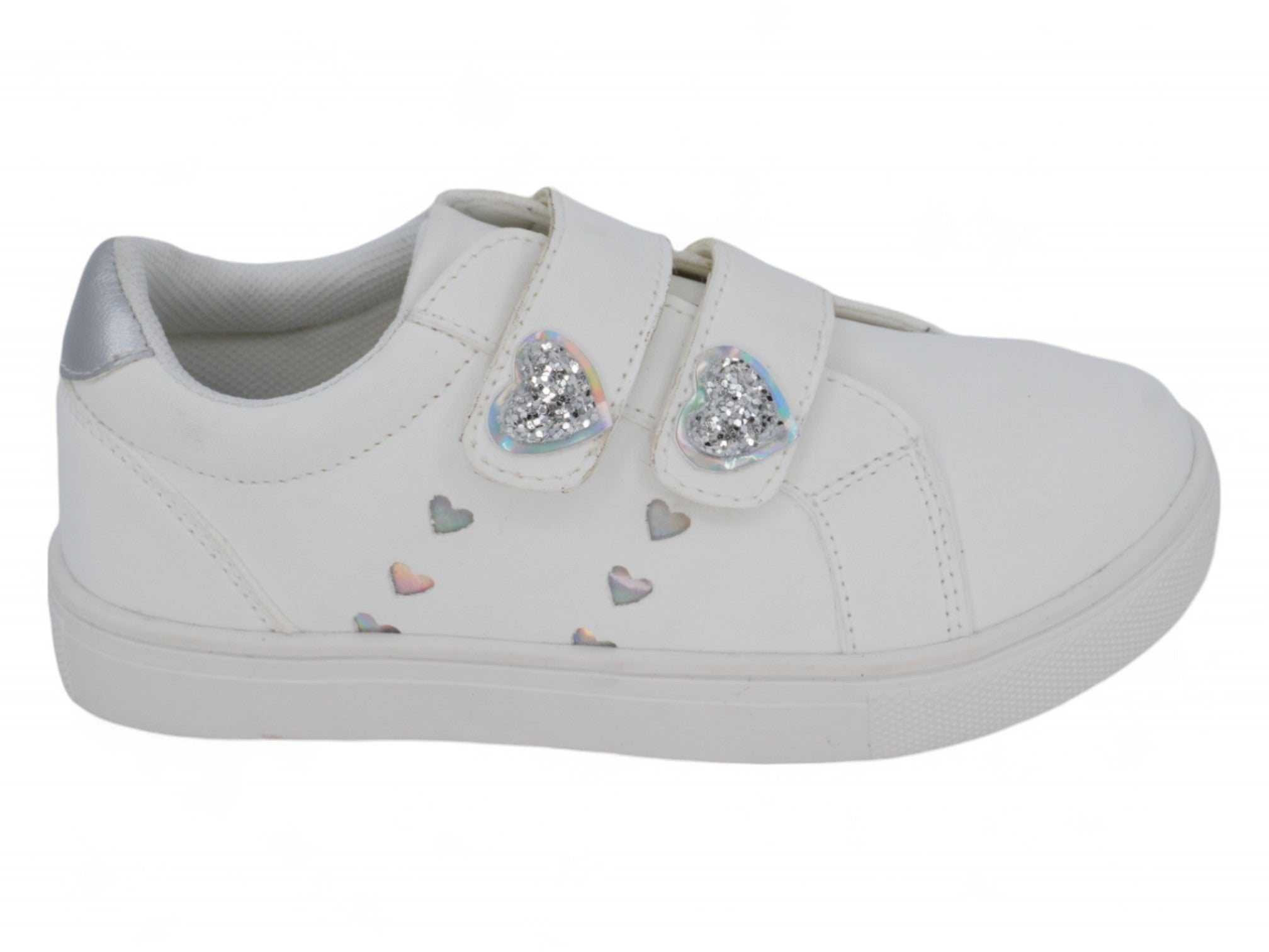 Girls White Velcro Heart Sneaker