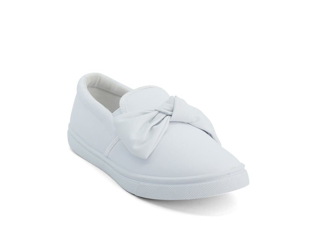 Girls' White Bow Slip On Sneaker