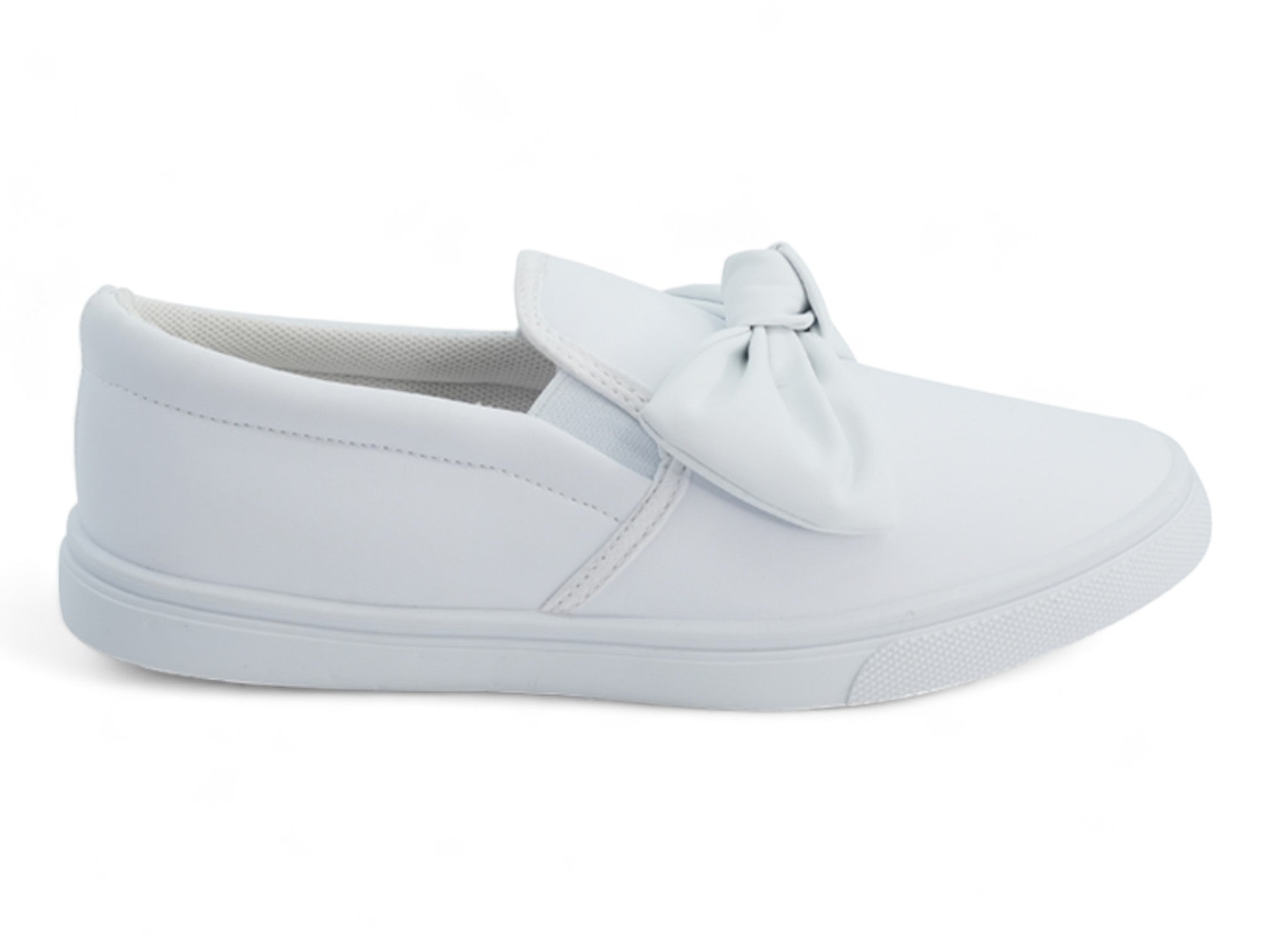 Girls' White Bow Slip On Sneaker