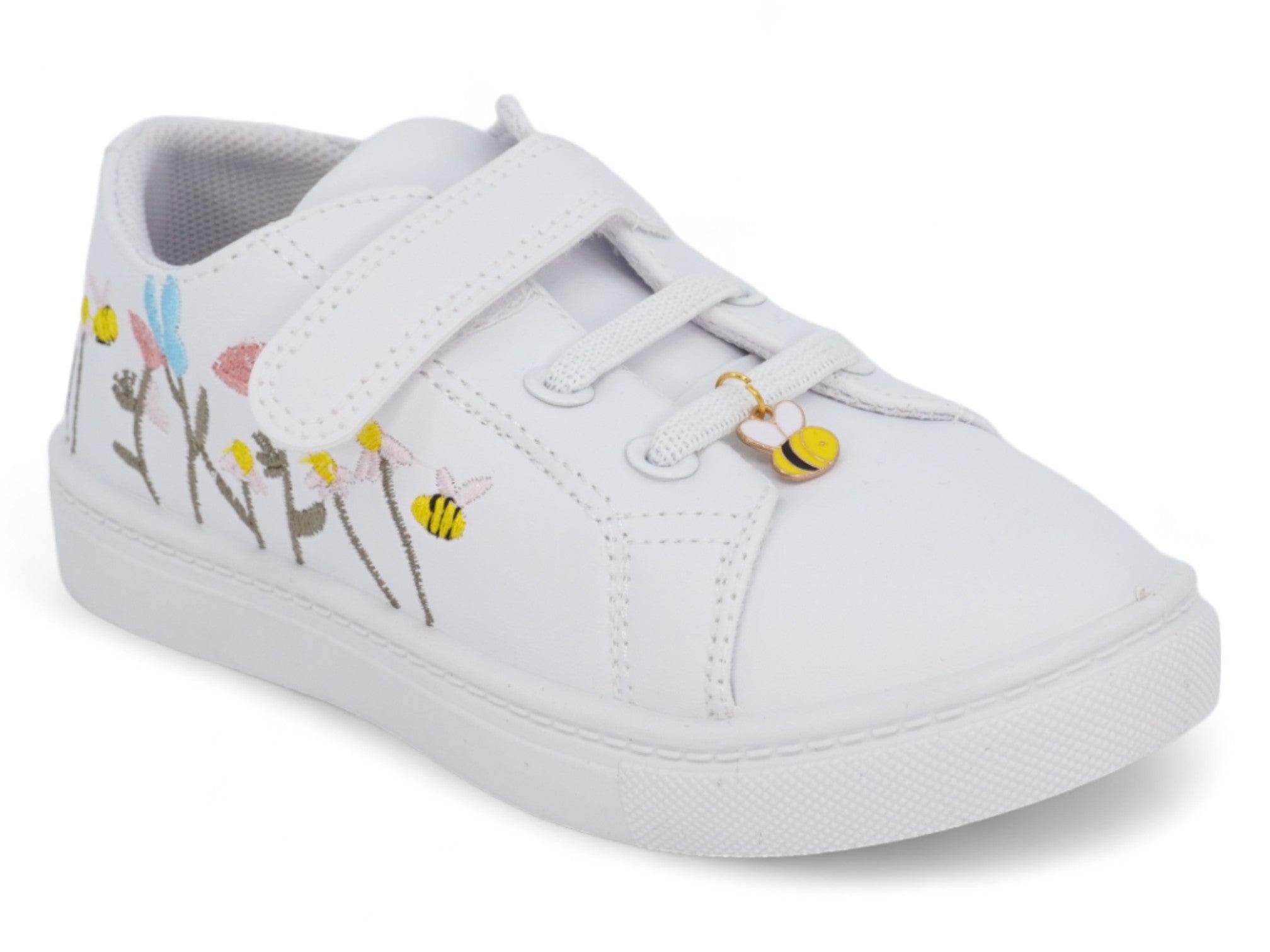 Girls' White Flower & Bee Sneaker