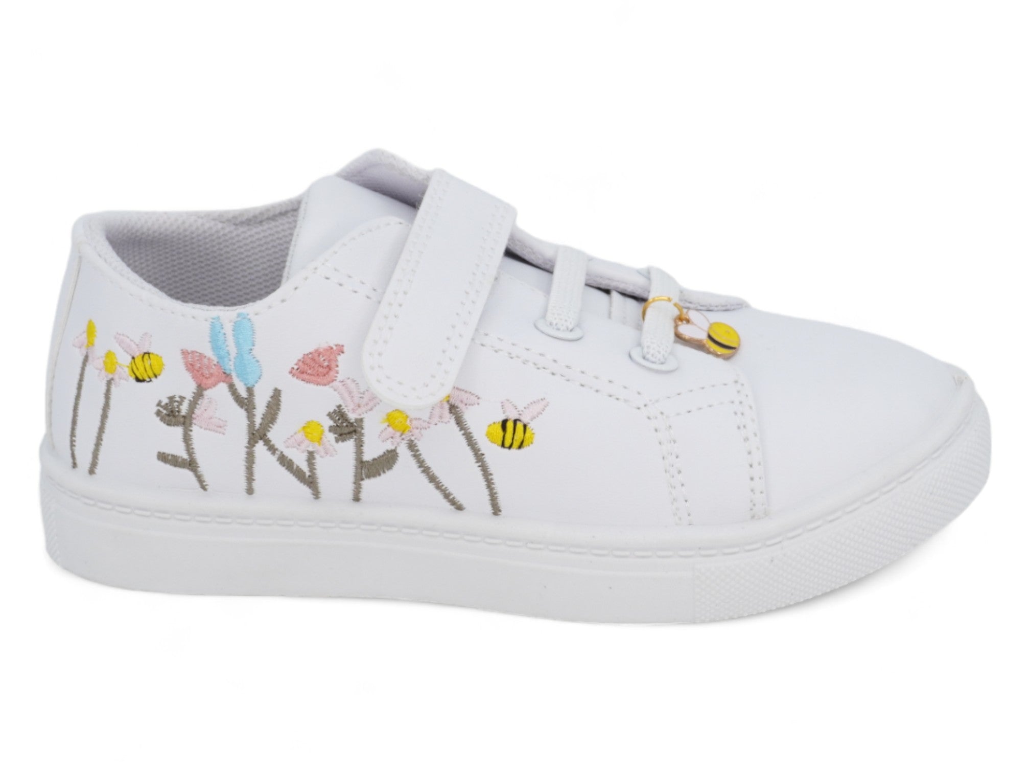 Girls' White Flower & Bee Sneaker