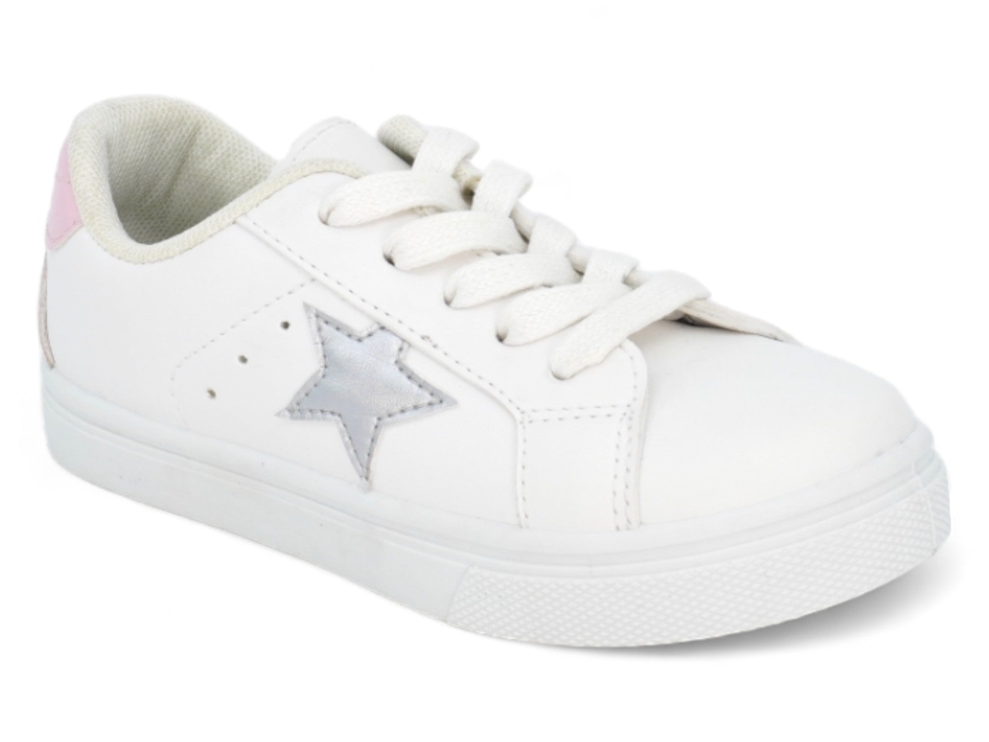 Girls' White & Pink Star Sneaker