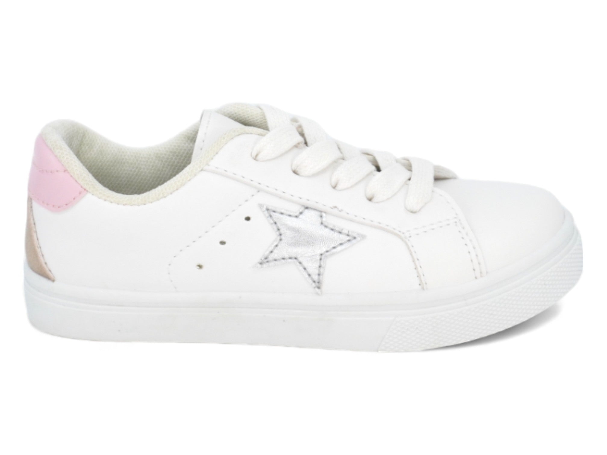 Girls' White & Pink Star Sneaker