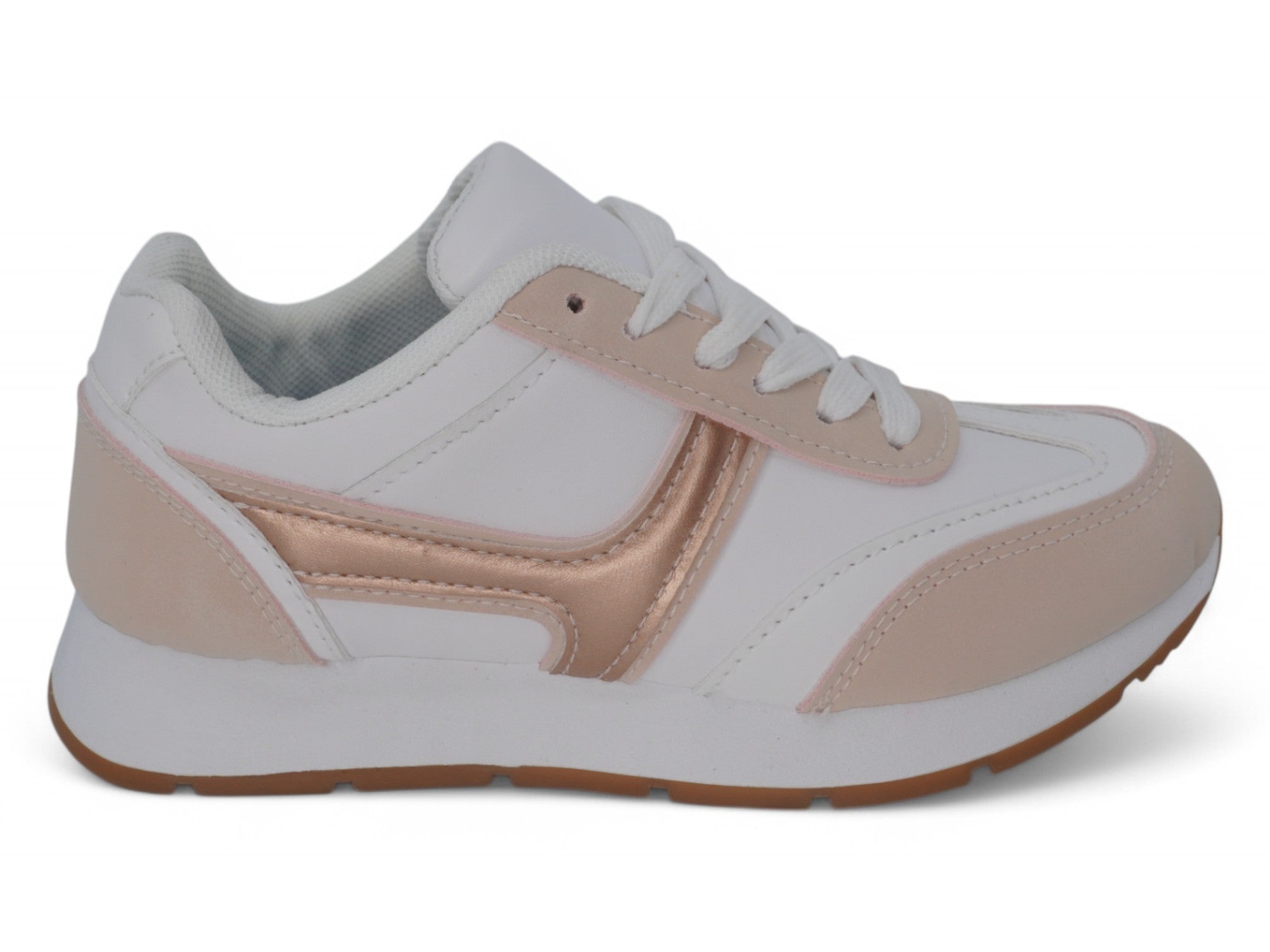 Girls White & Rose Gold Low Top Sneaker