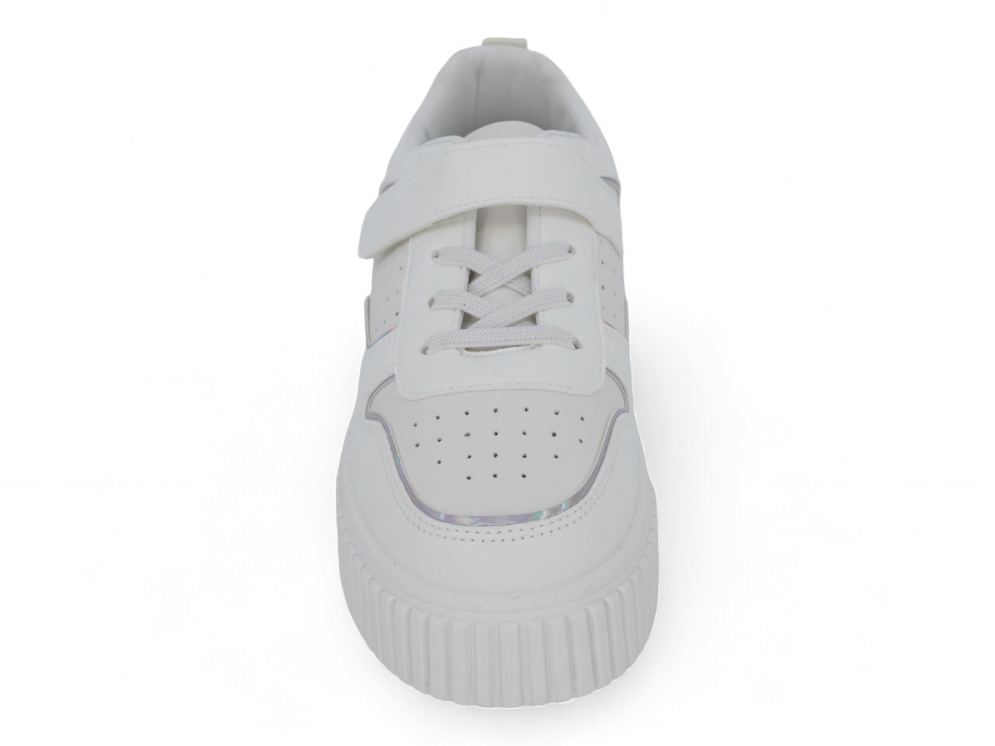 Girls' White & Silver Velcro Court Side Sneaker