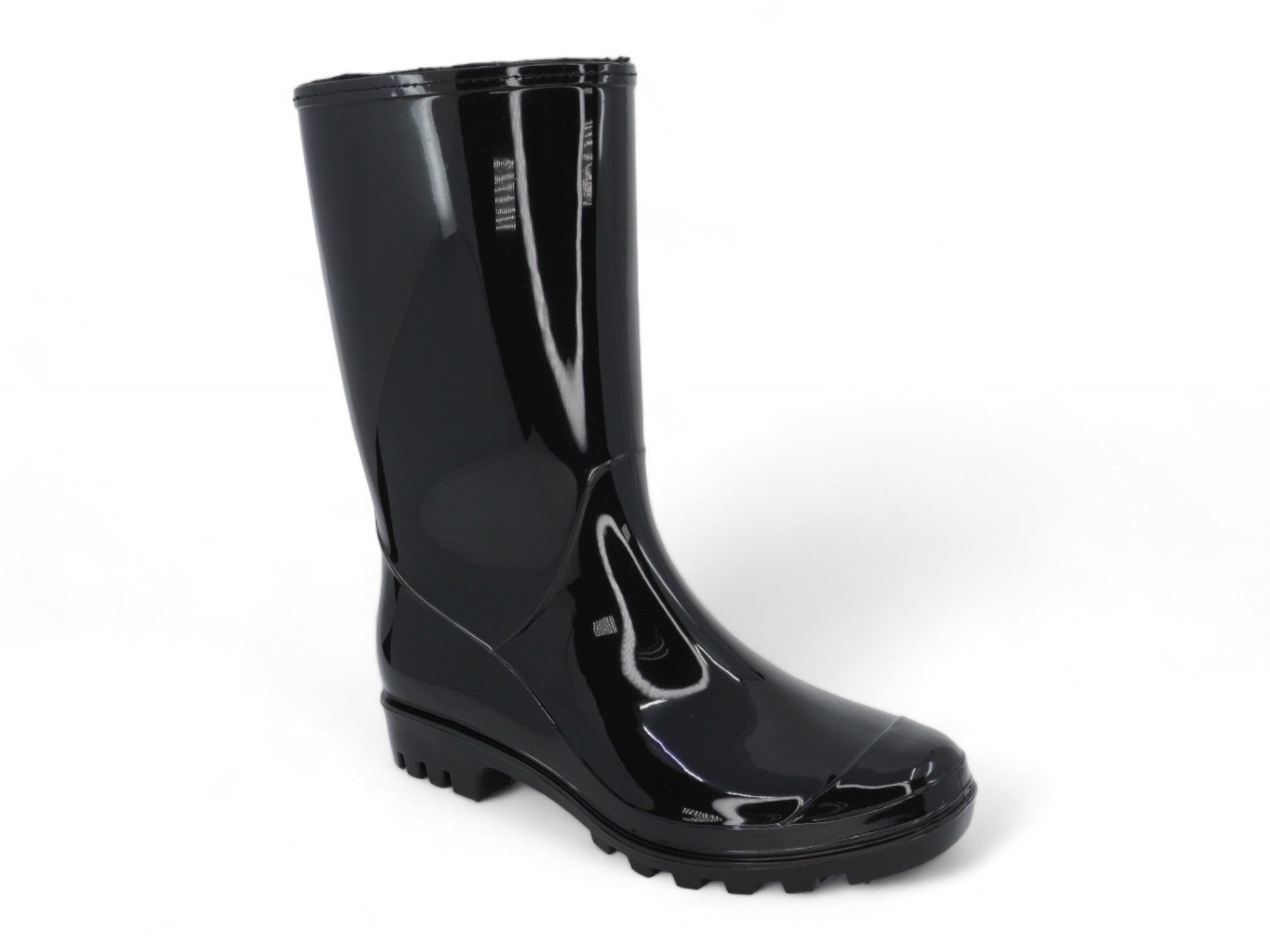 Women's Black Glossy Tall Rain Boot