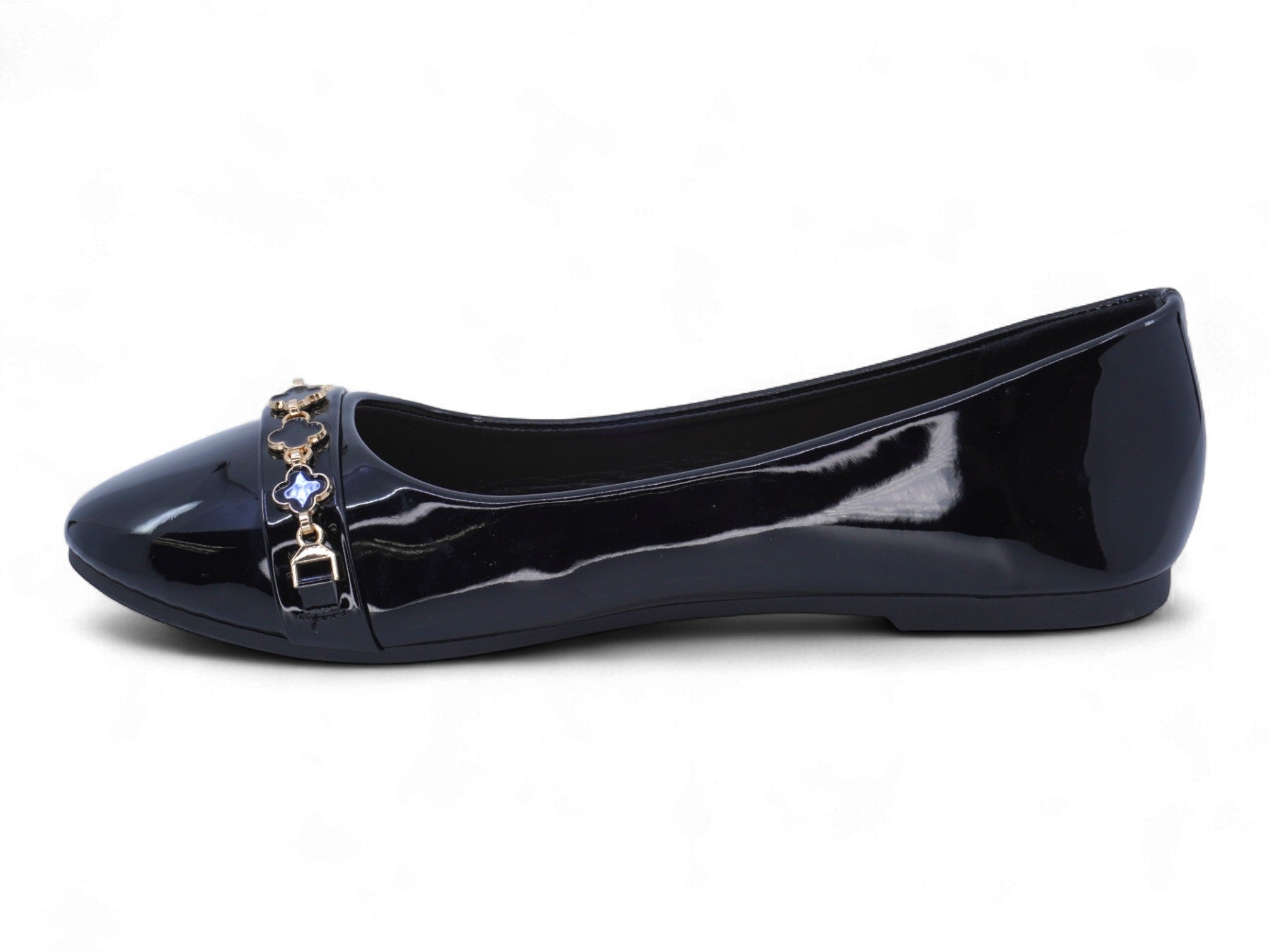 Women's Black Patent Clover Flat