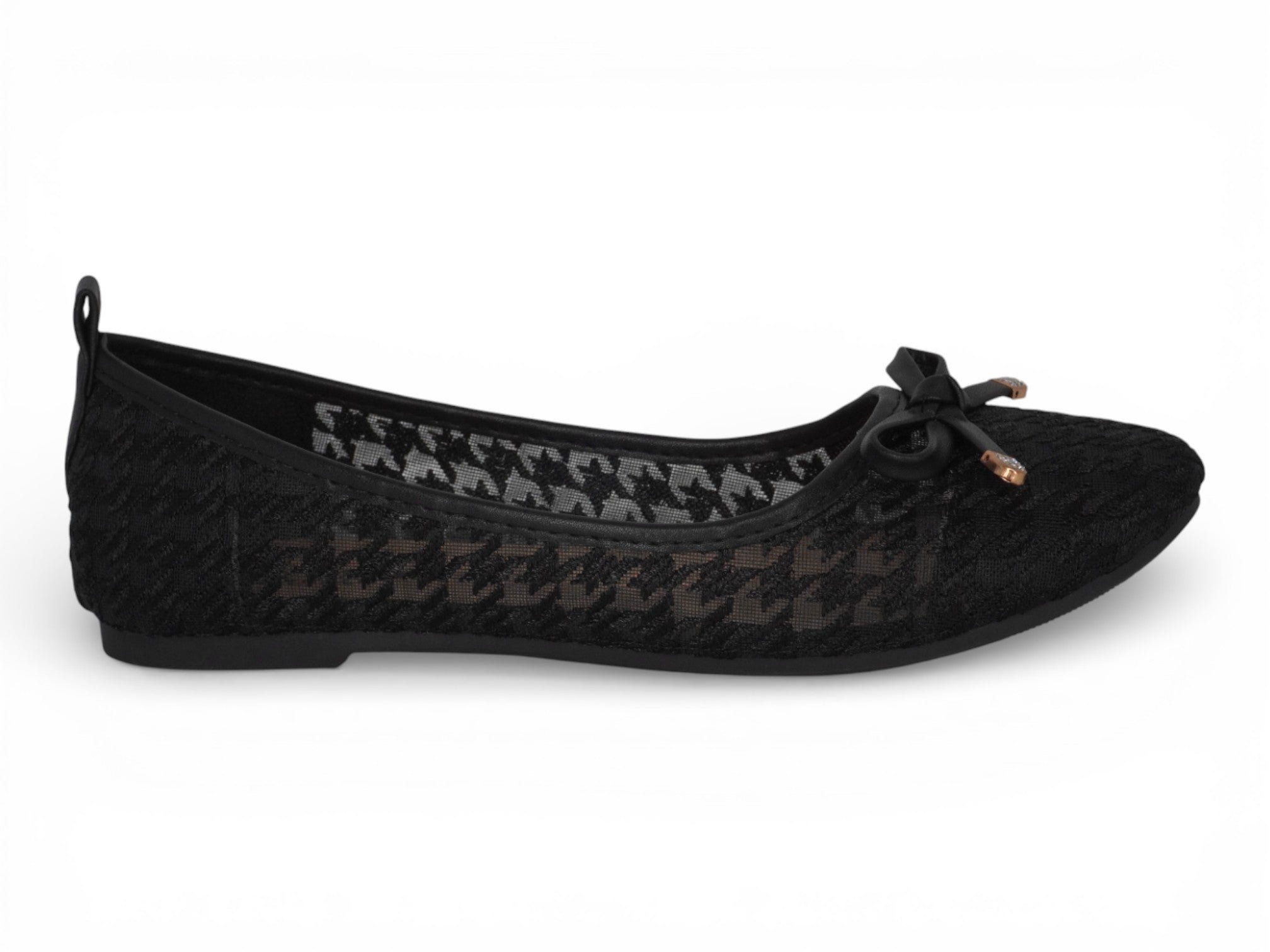 Women's Black Houndstooth Ballerina Flat