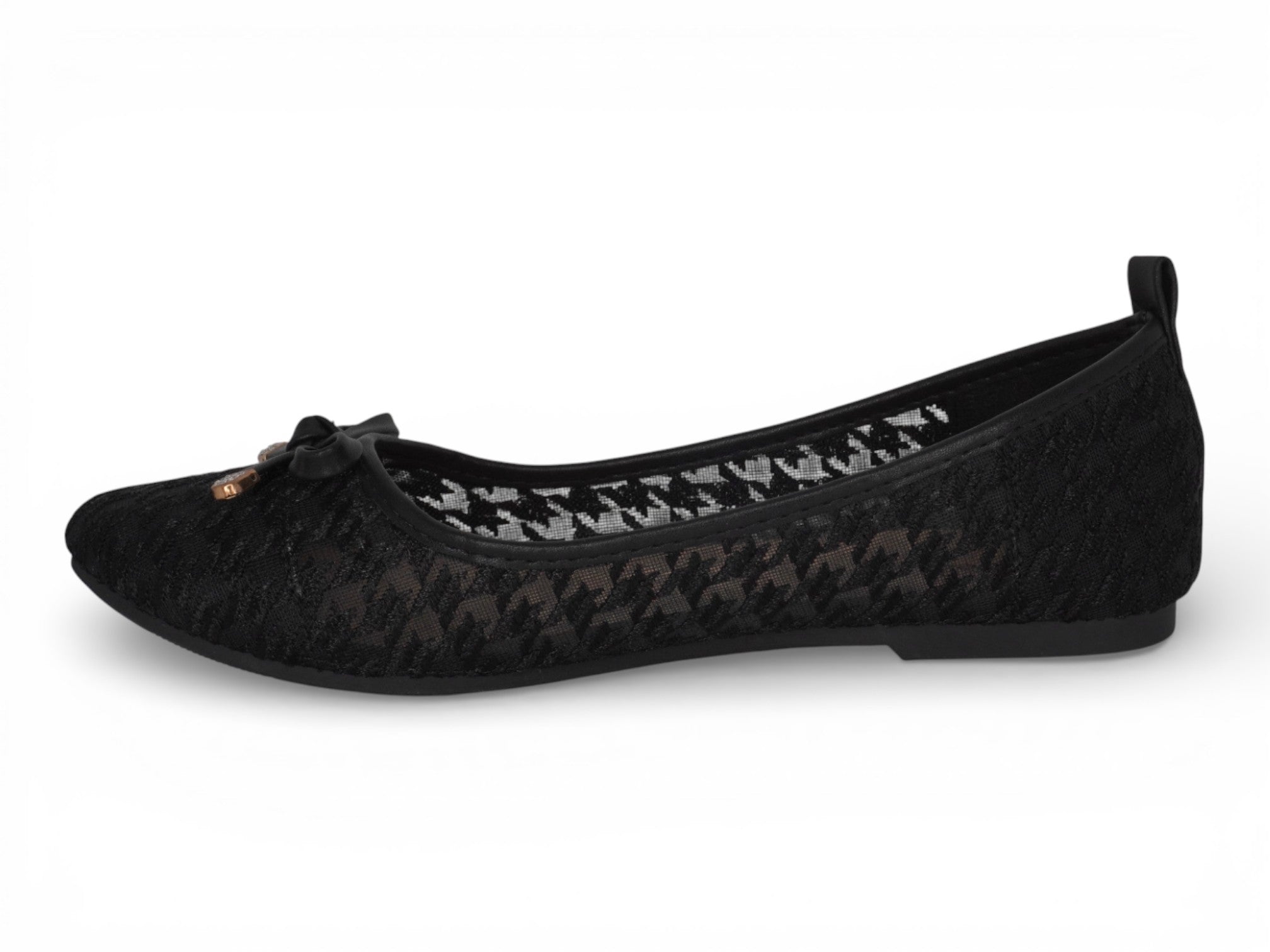 Women's Black Houndstooth Ballerina Flat