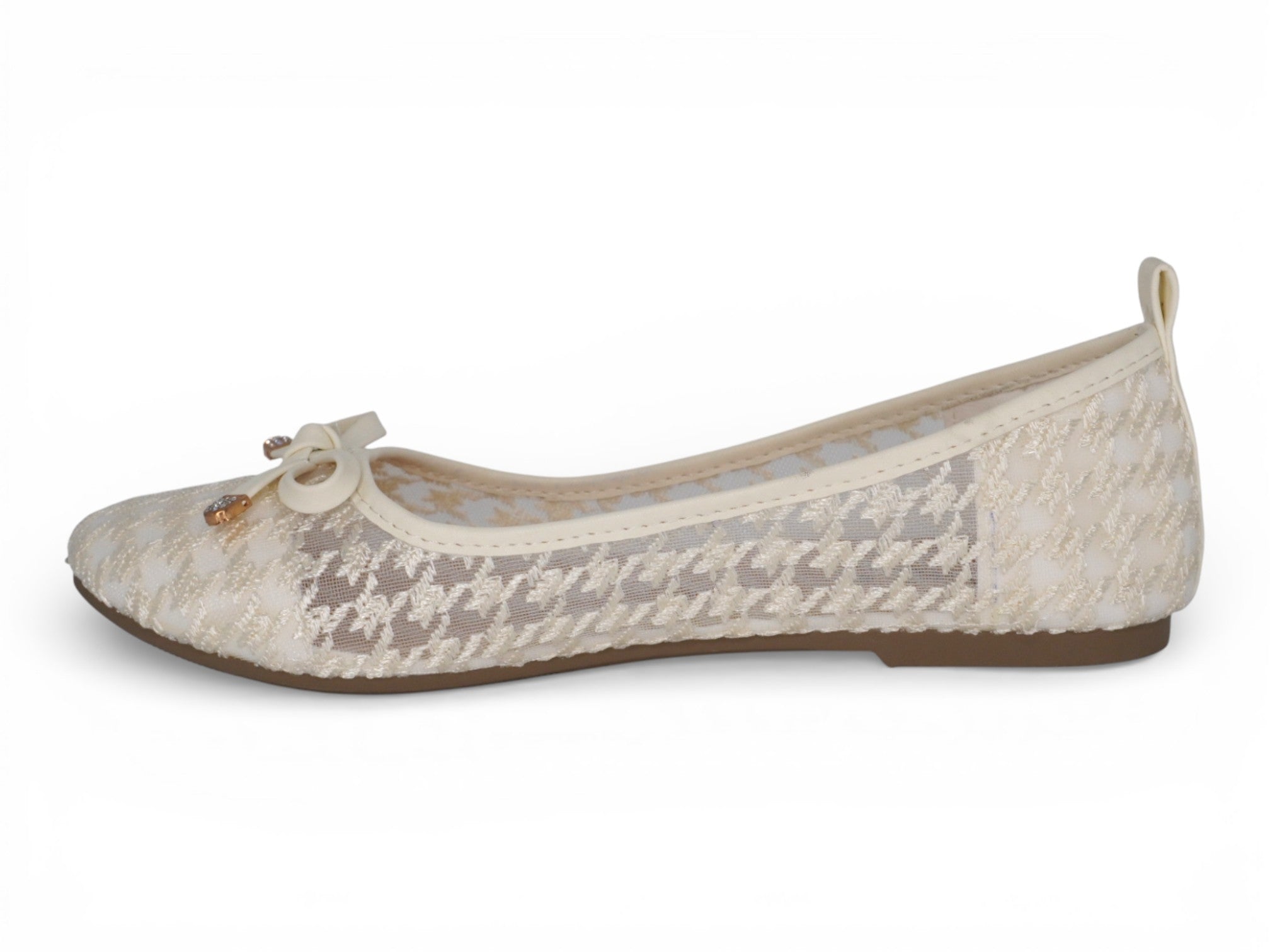 Women's Ivory Houndstooth Ballerina Flat