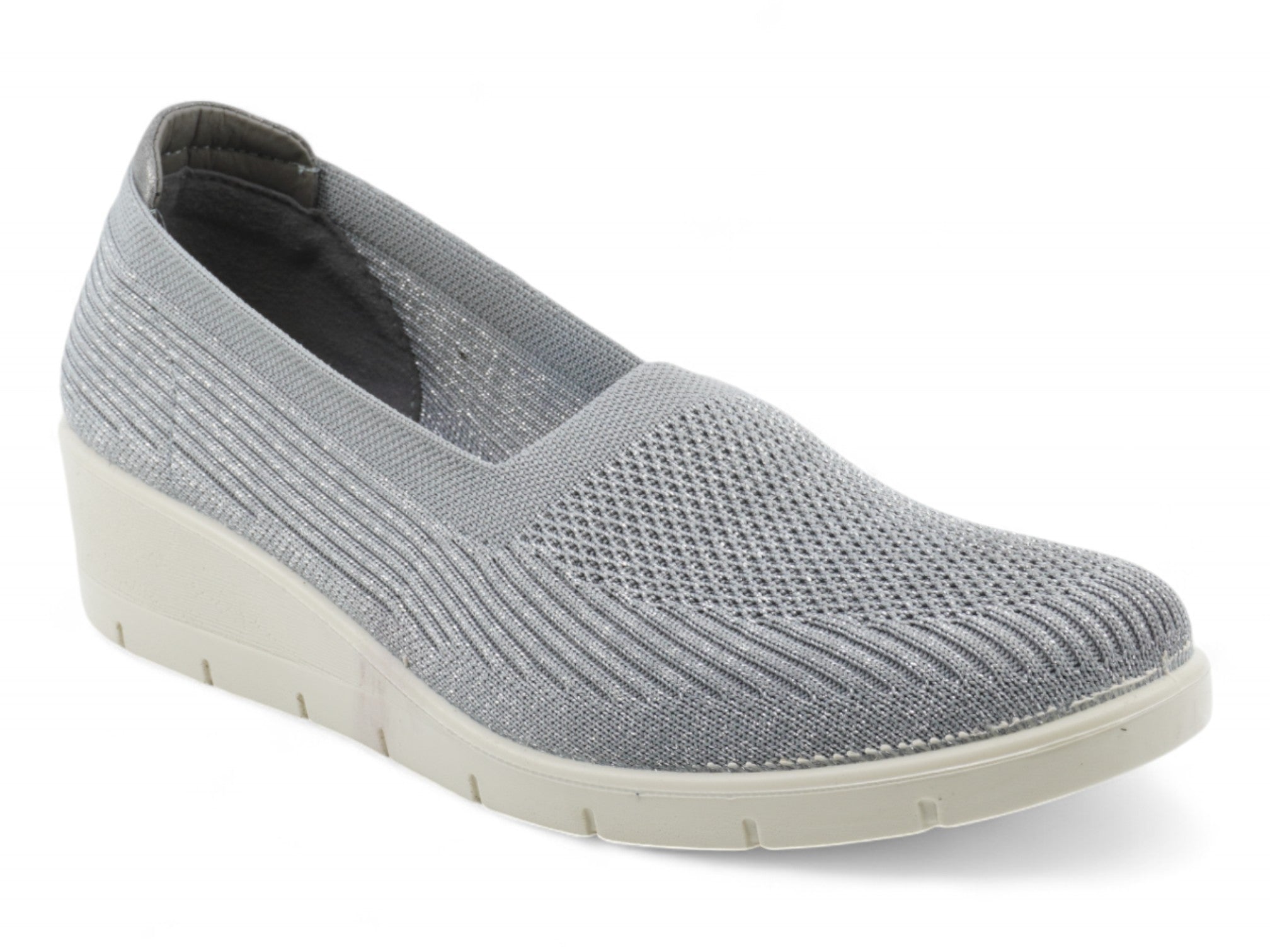 Women's Gray Fly Knit Low Cut Wedge