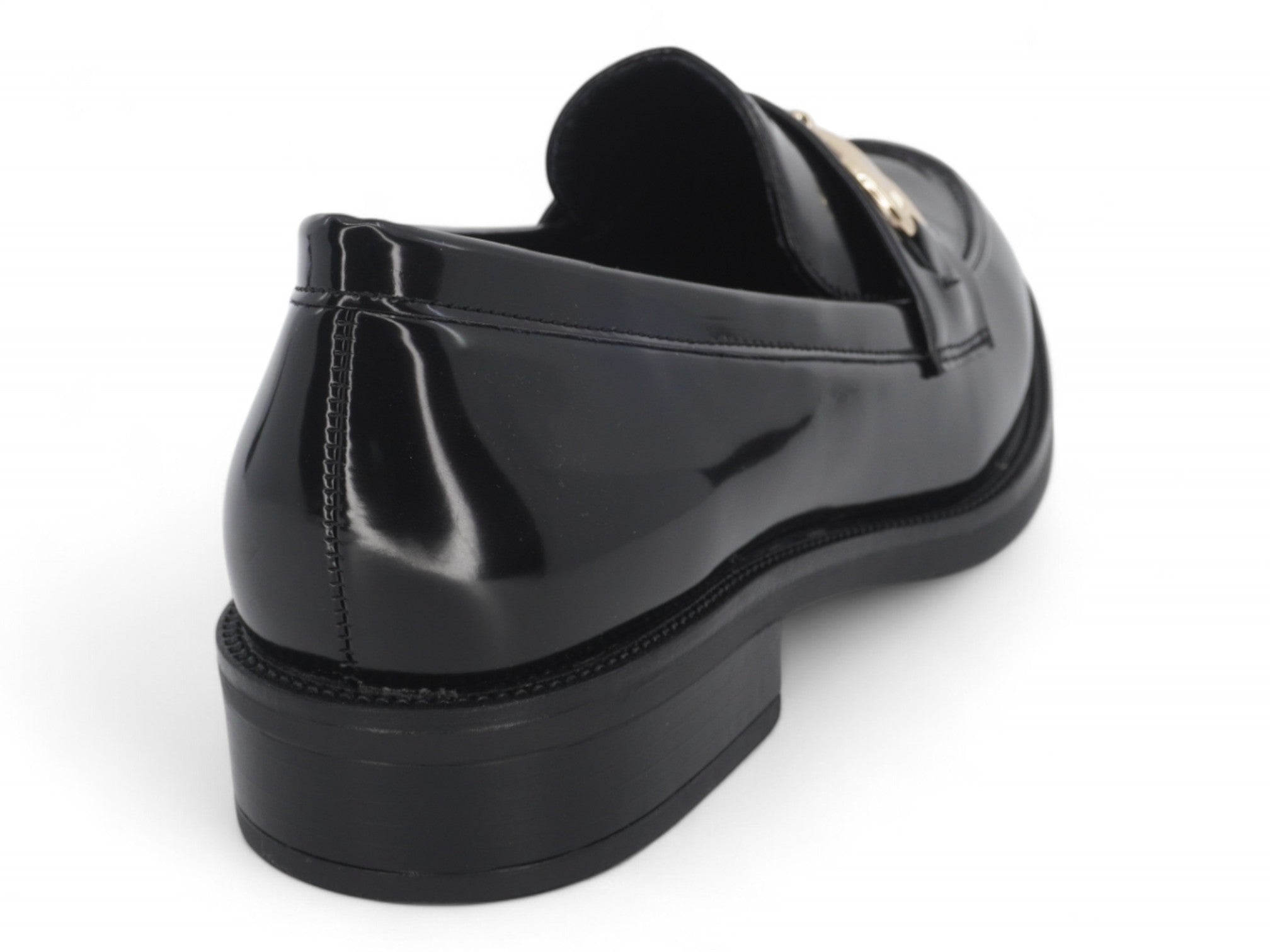 Women's Black Vegan Patent Leather Buckle Loafer