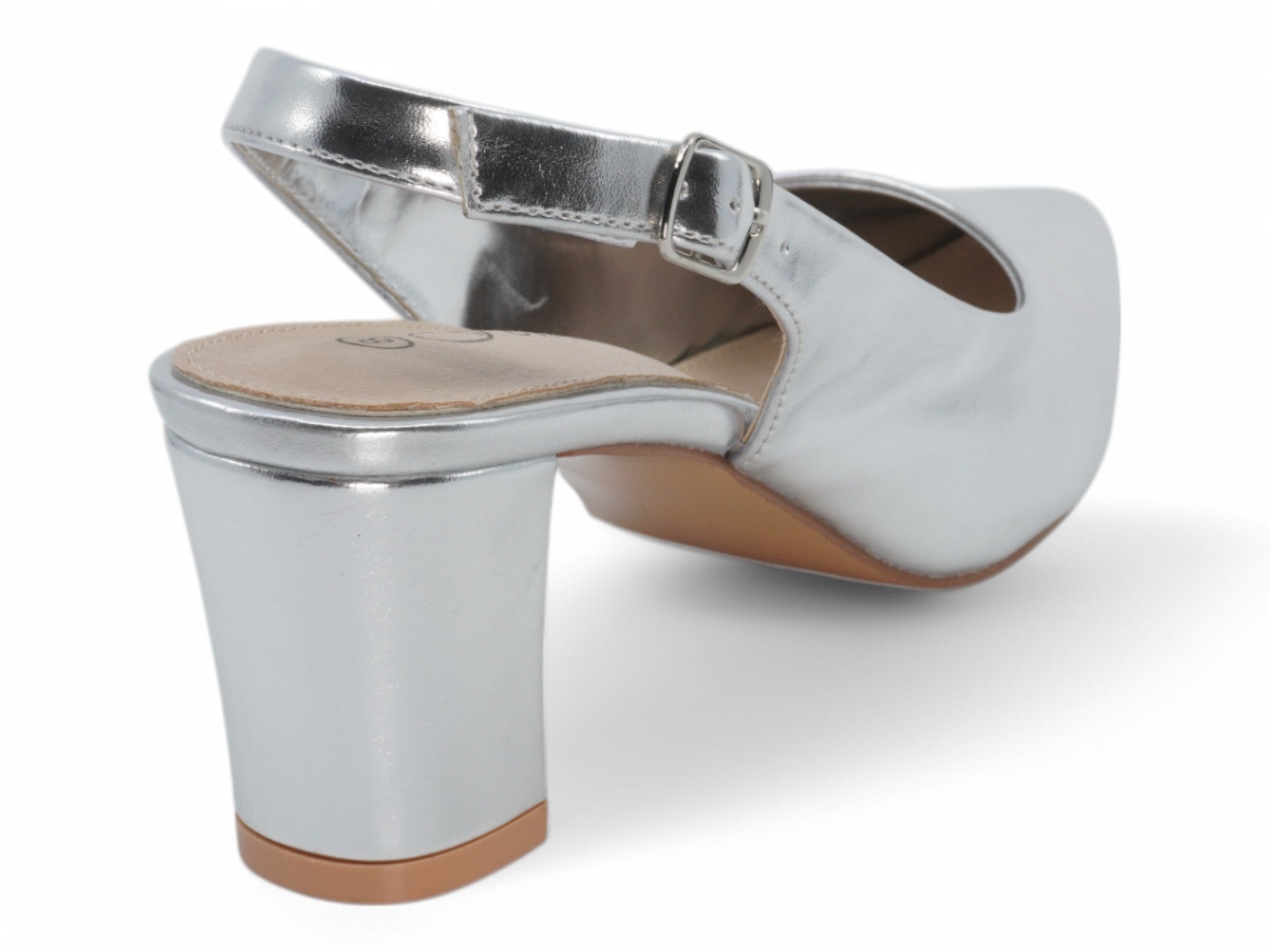 Women's Silver Vegan Leather Wide Width Heel