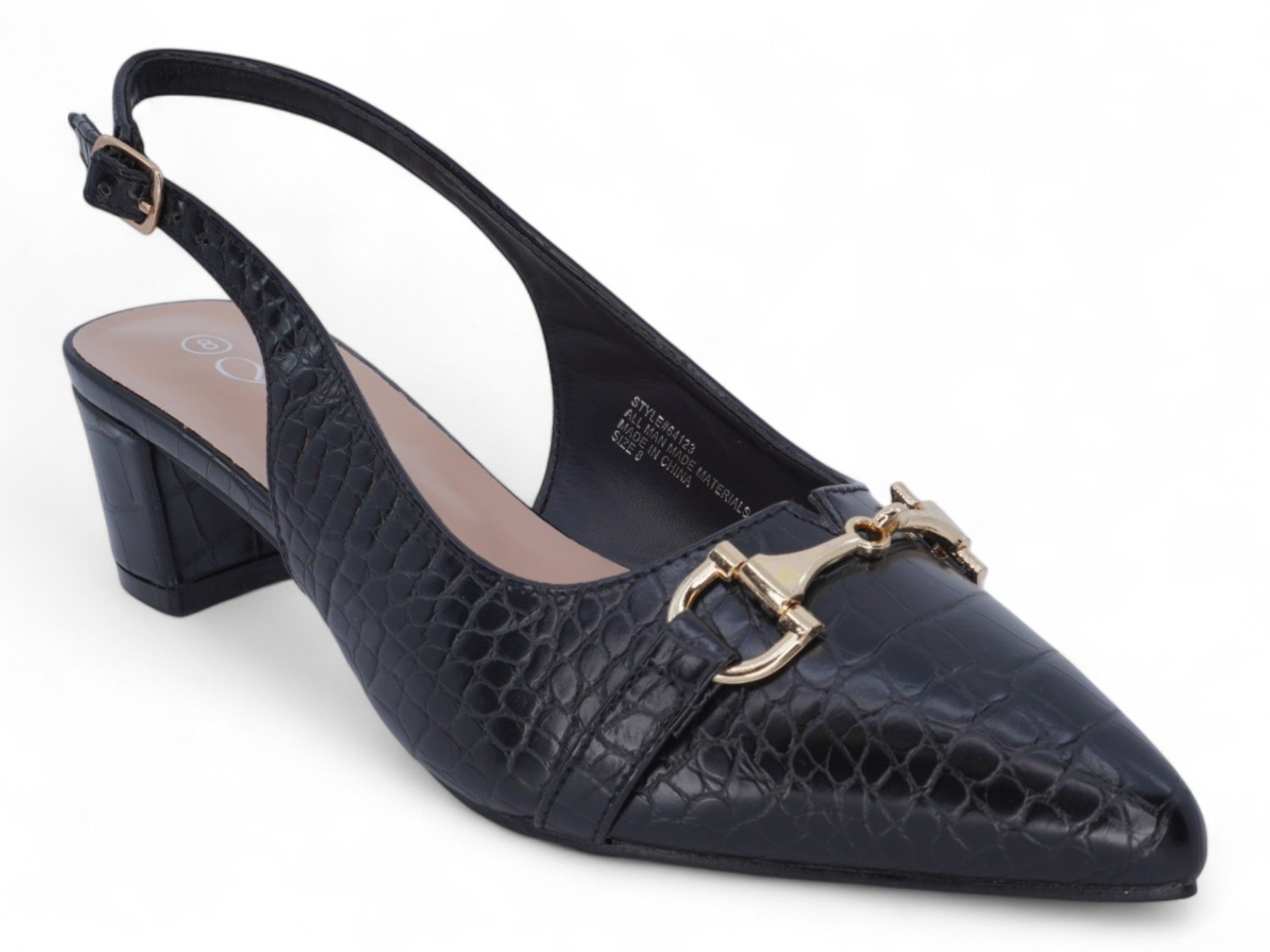 Women's Black Vegan Leather Wide Width Sling Back