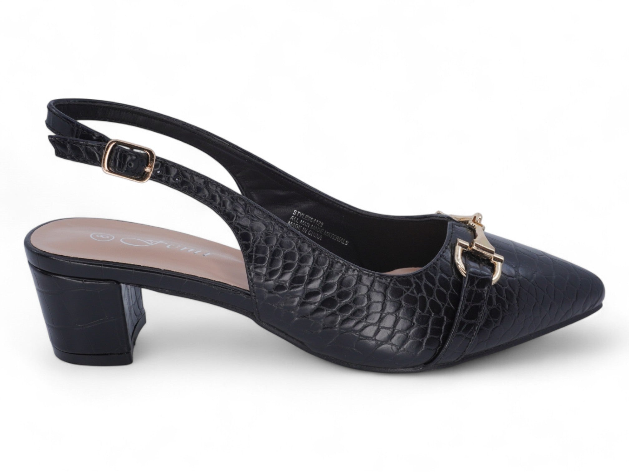 Women's Black Vegan Leather Wide Width Sling Back