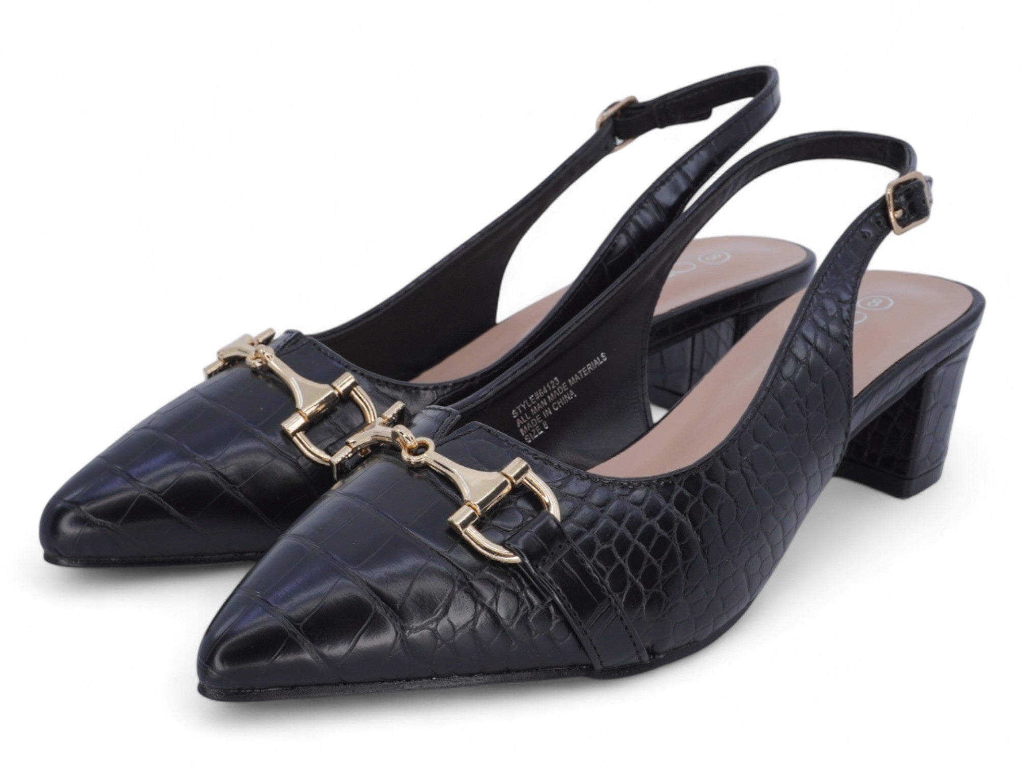 Women's Black Vegan Leather Wide Width Sling Back