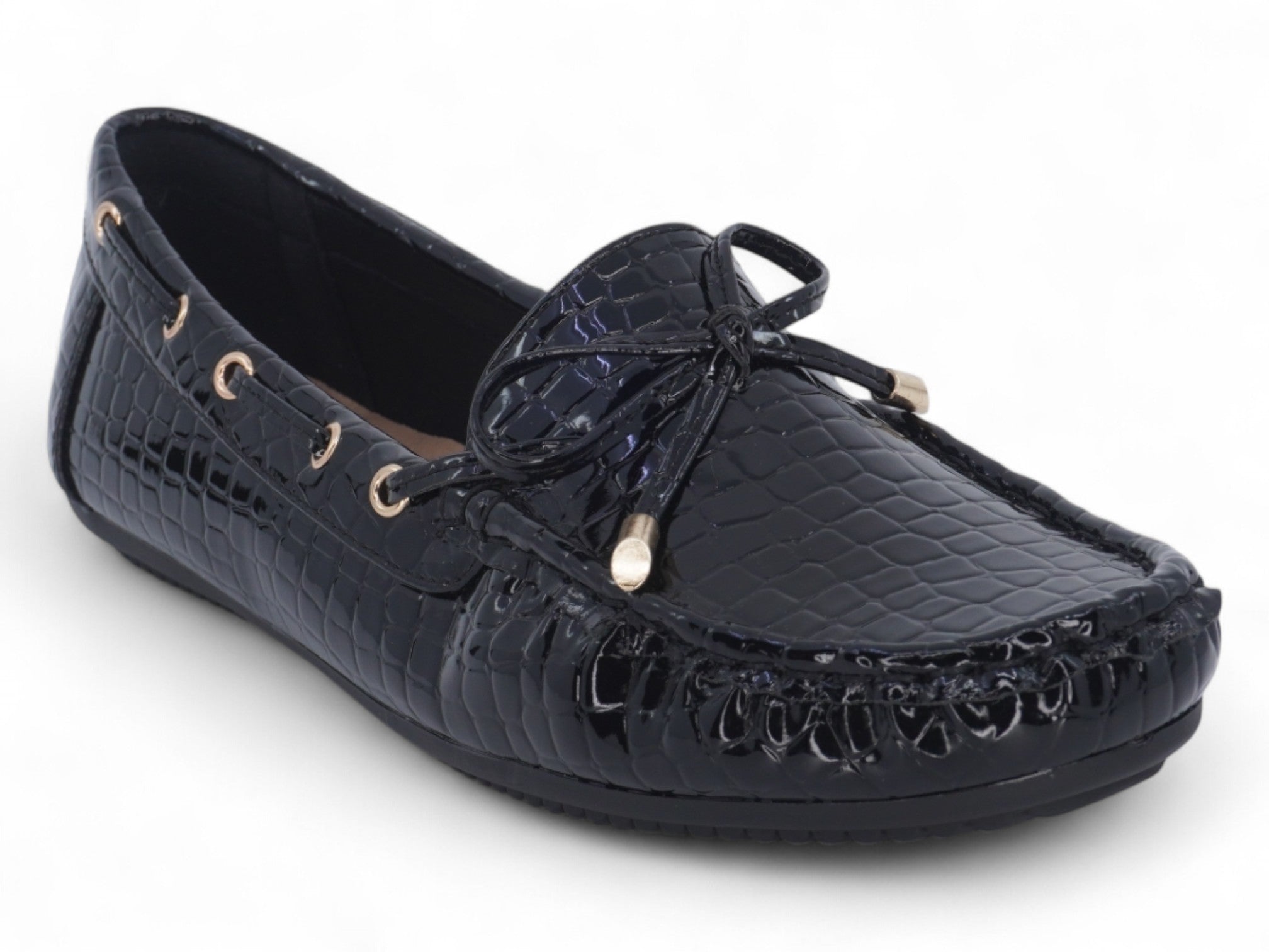Women's Black Crocodile Wide Width Loafer