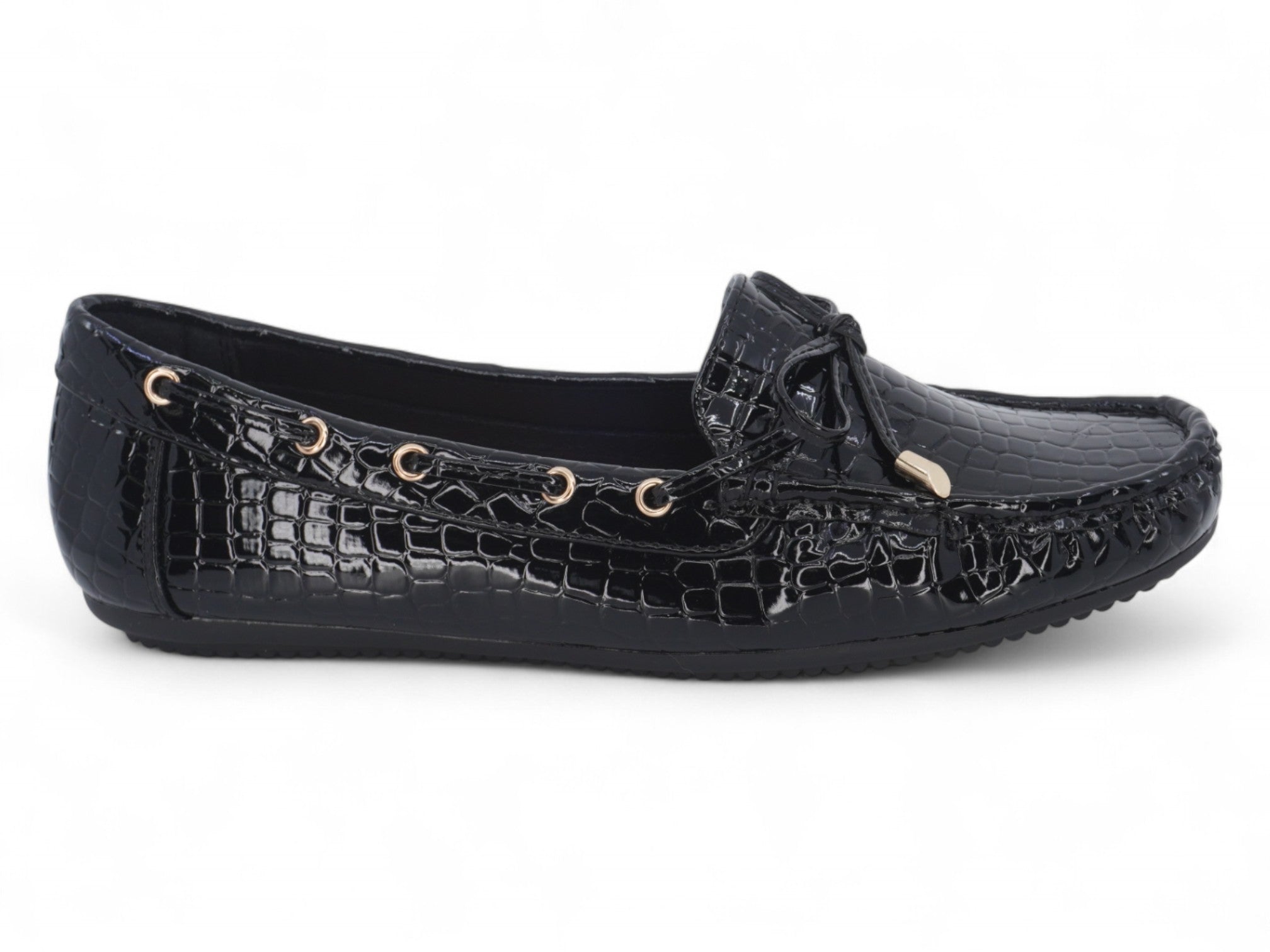 Women's Black Crocodile Wide Width Loafer