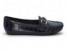 Women's Black Crocodile Wide Width Moccasin