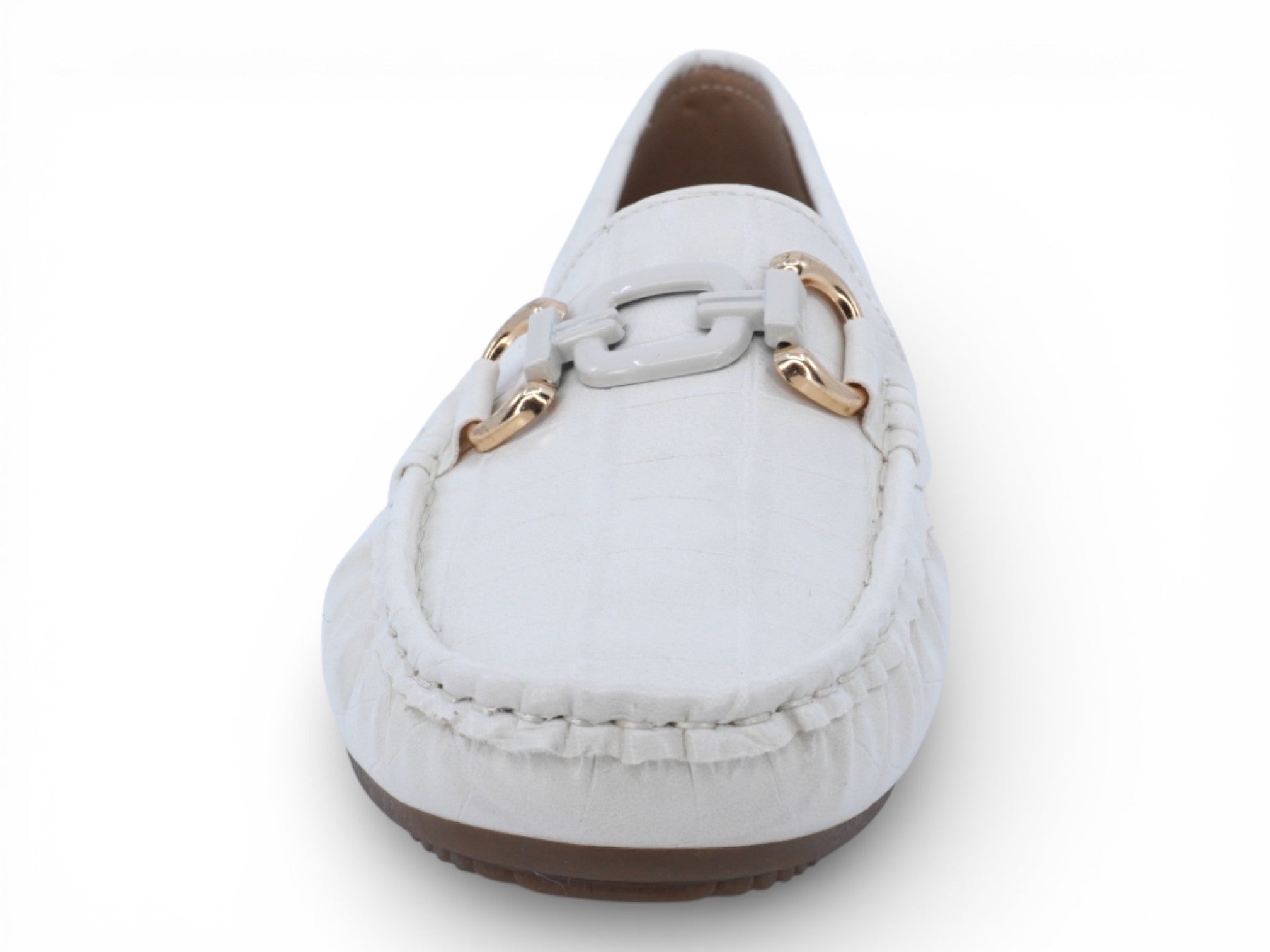 Women's Ivory Crocodile Wide Width Moccasin