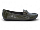 Women's Olive Crocodile Wide Width Moccasin