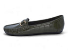 Women's Olive Crocodile Wide Width Moccasin
