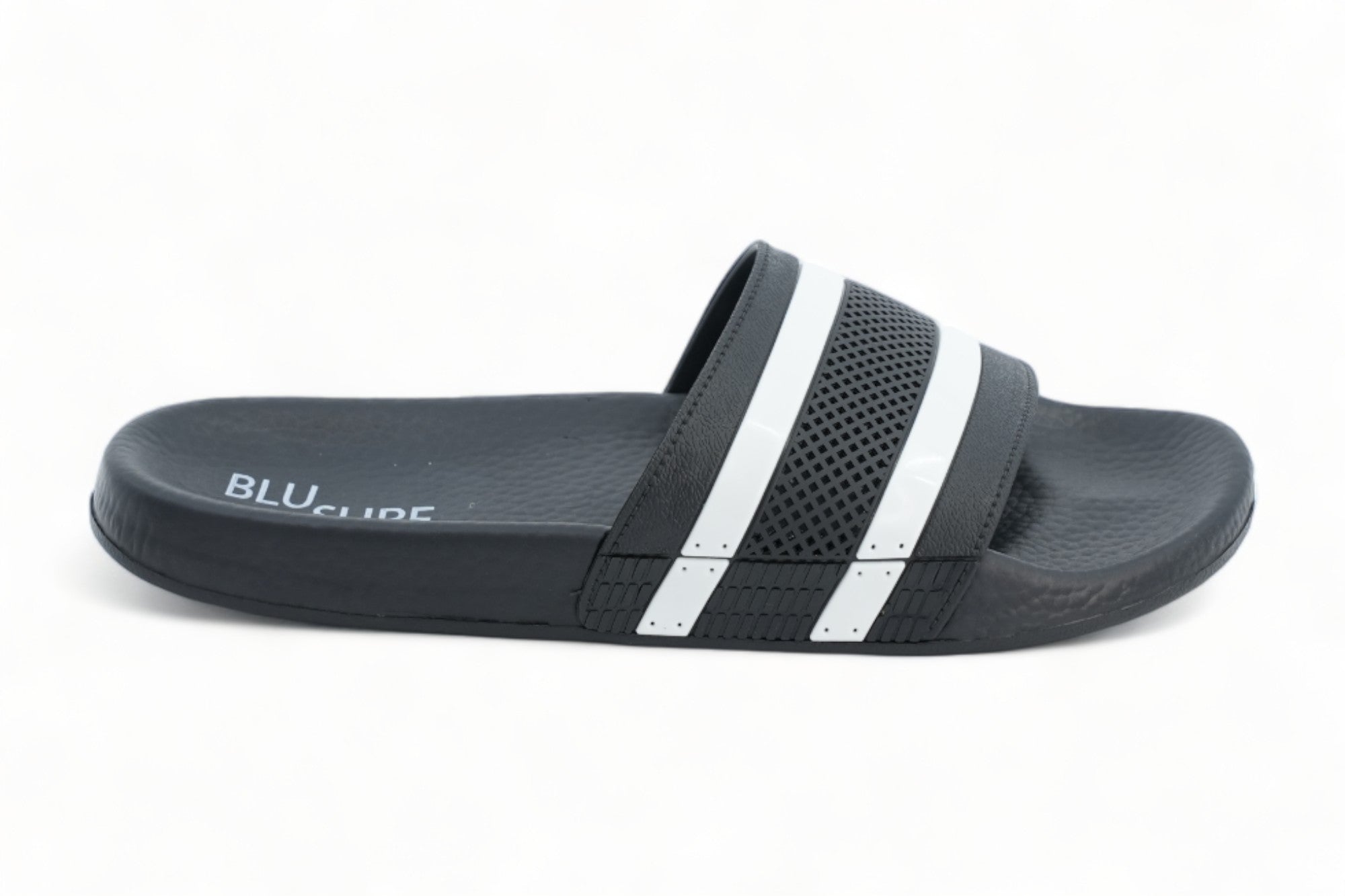 Men's Black White Stripe Slide
