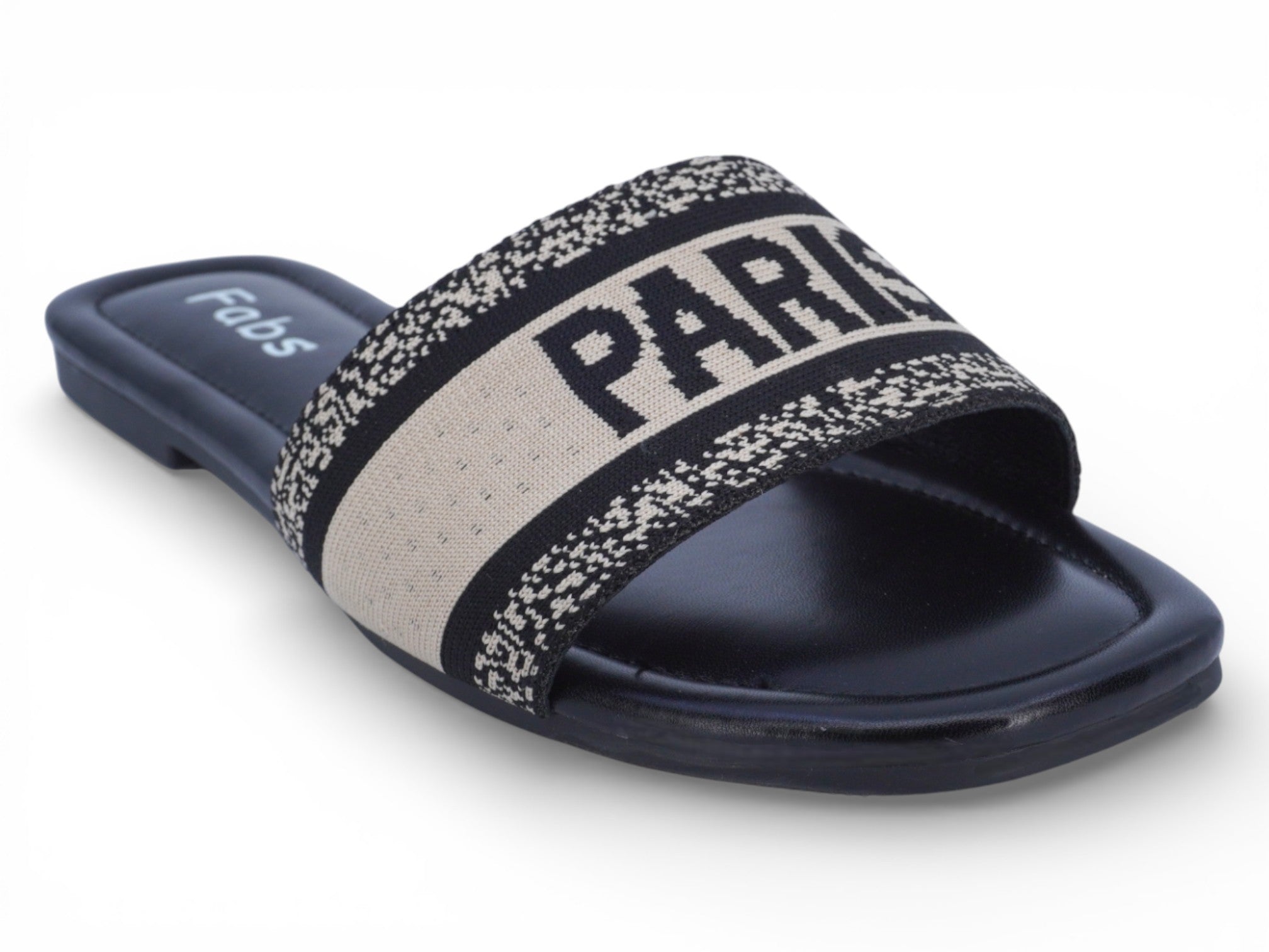 Women's Black & Beige Elastic Paris Flat Sandal