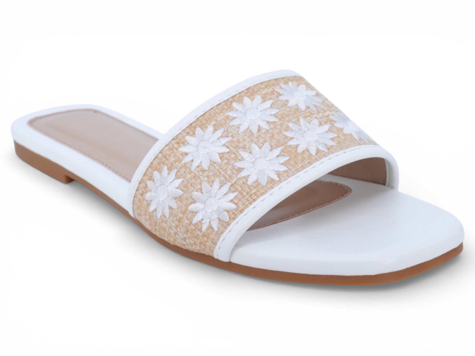 Women's White Floral Raffia Sandal