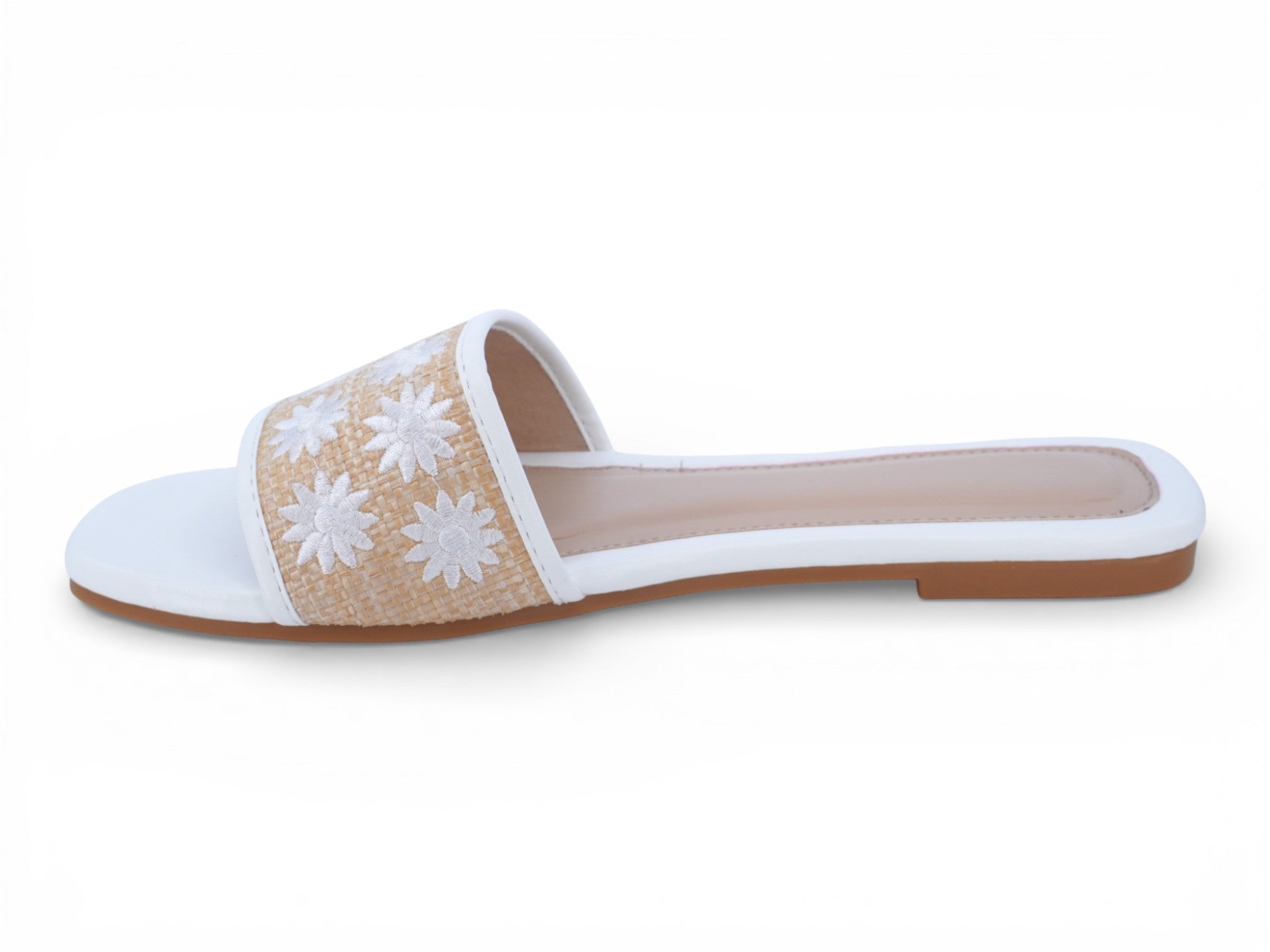 Women's White Floral Raffia Sandal