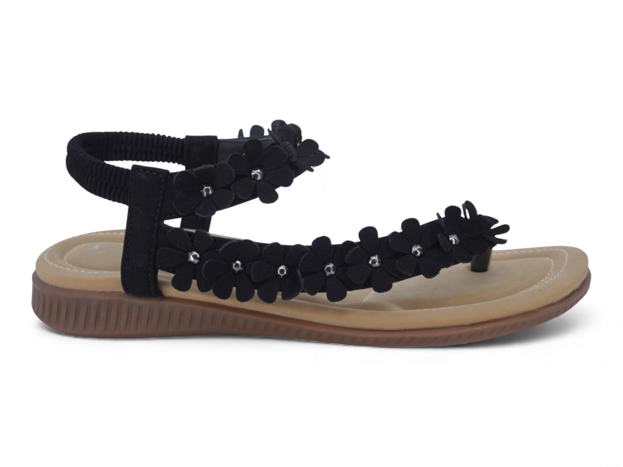 Women's Black Floral Padded Sandal