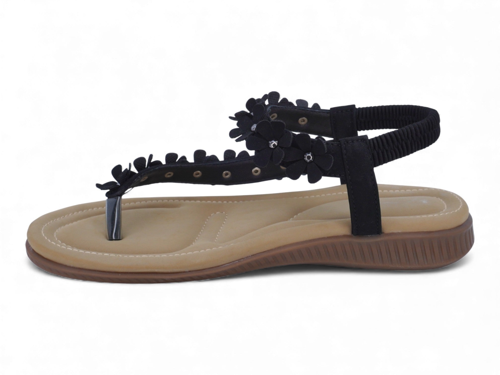 Women's Black Floral Padded Sandal